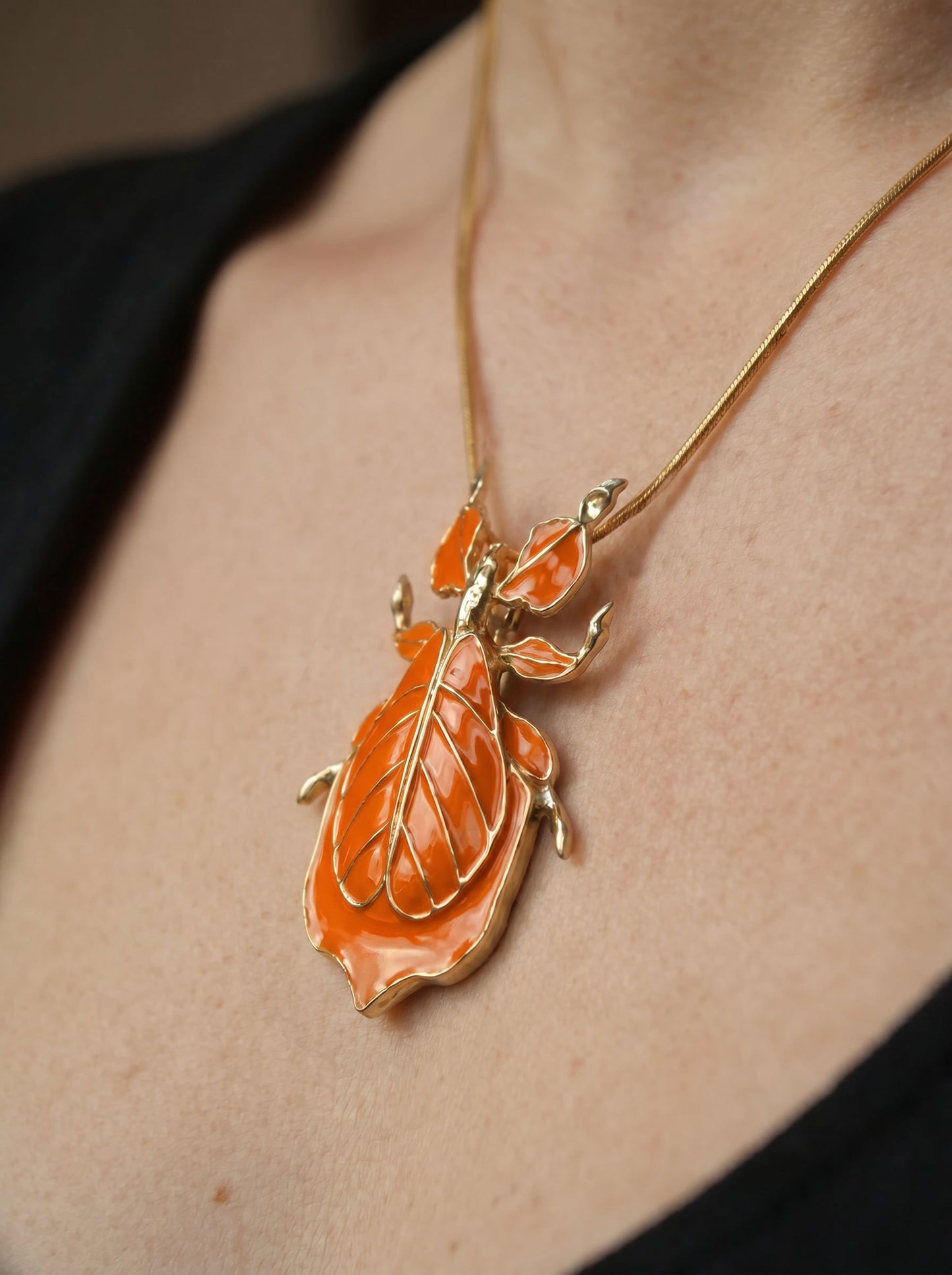Phylliidae Leaf Insect Pendant –Orange Enamel | Nature‑Inspired Sculptural Jewelry (Copy)