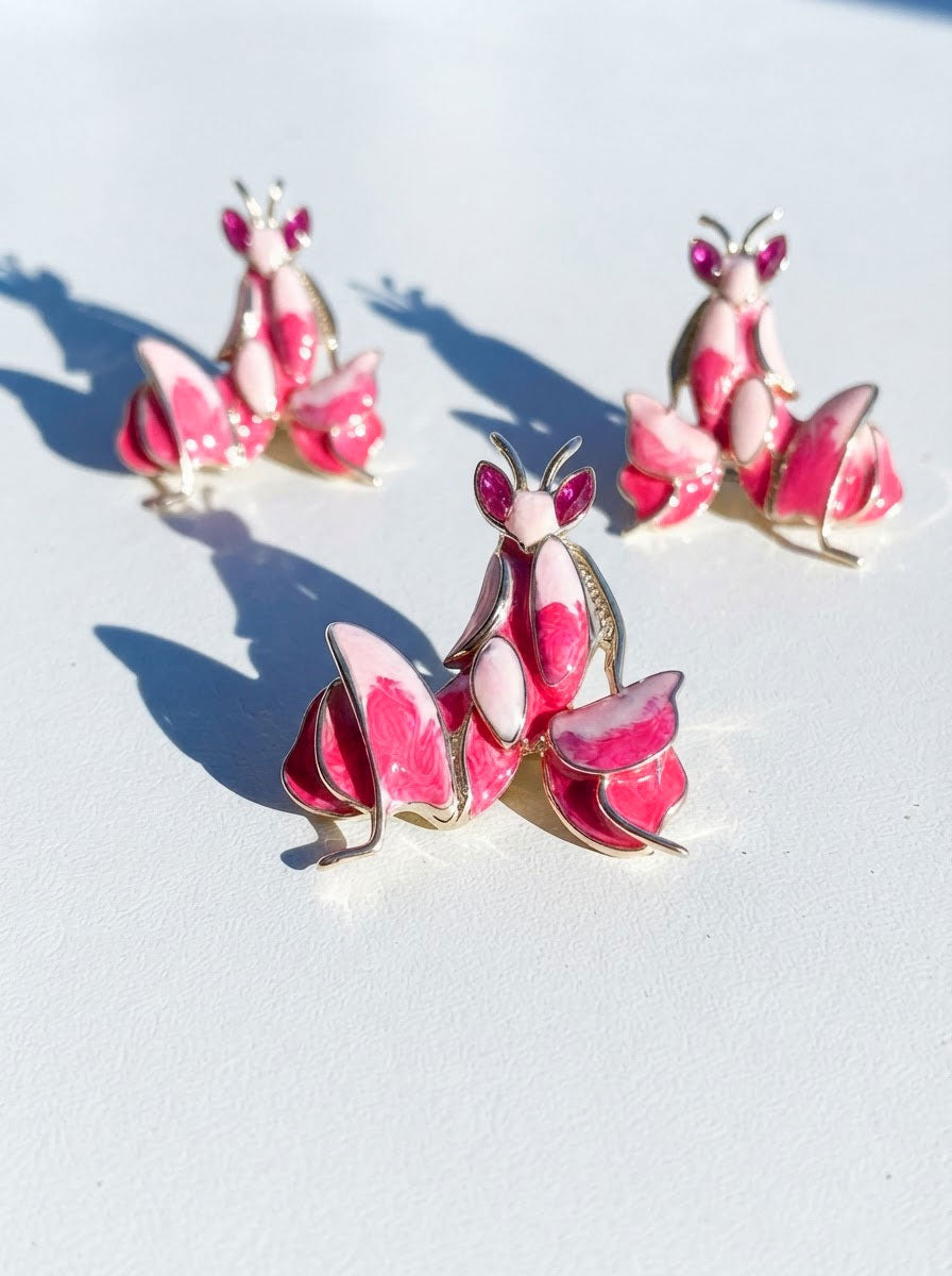 Pink Enamel Orchid Mantis Pendant – Mantis Jewelry Necklace
