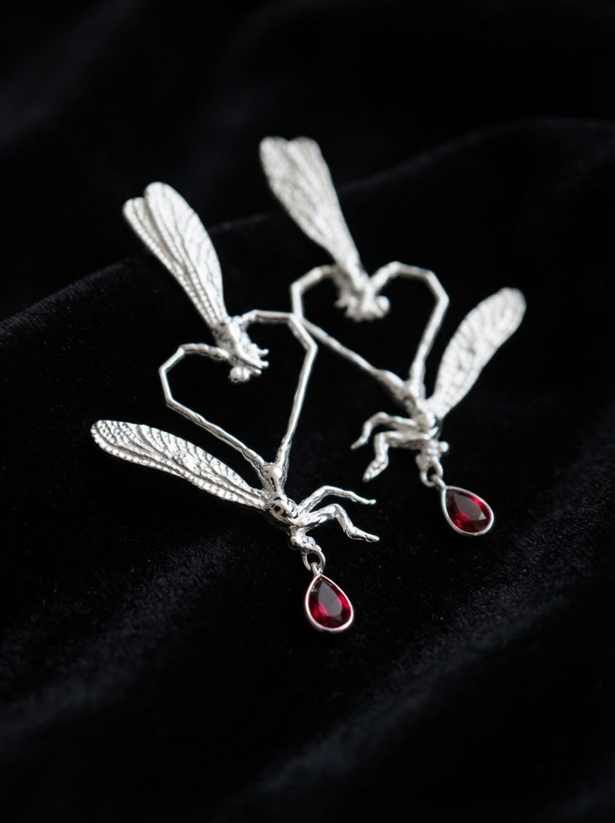 Dragonfly Love Stud Earrings — Sterling Silver | Art Nouveau Inspired Nature Jewelry