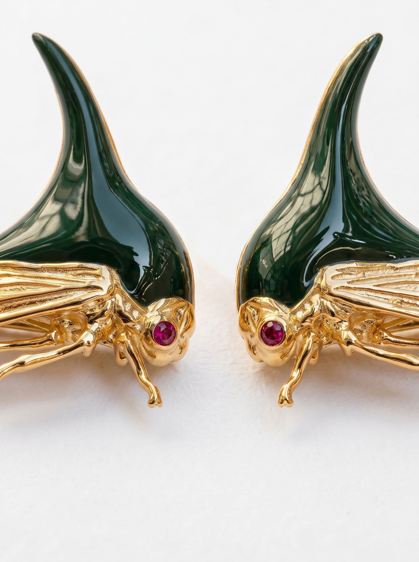Treehopper Stud Earrings – Deep Green Enamel & Gold‑Plated | Nature‑Inspired Insect Jewelry - Earrings