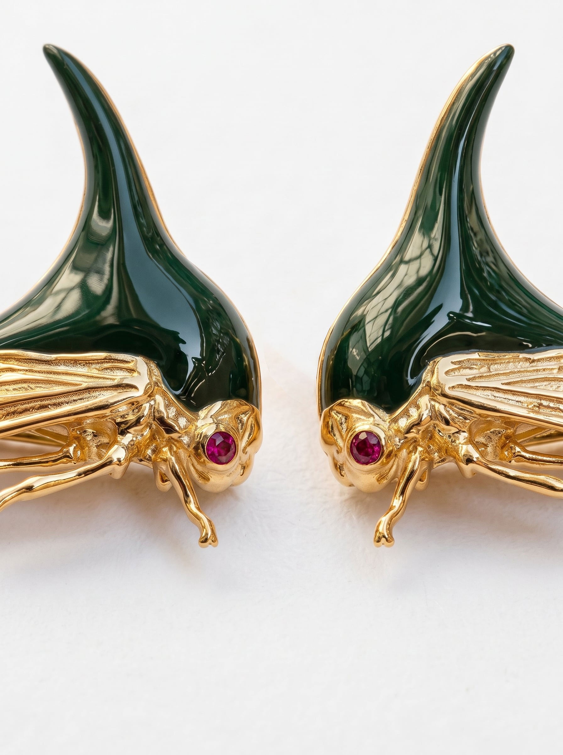Treehopper Stud Earrings – Deep Green Enamel & Gold‑Plated | Nature‑Inspired Insect Jewelry - Earrings