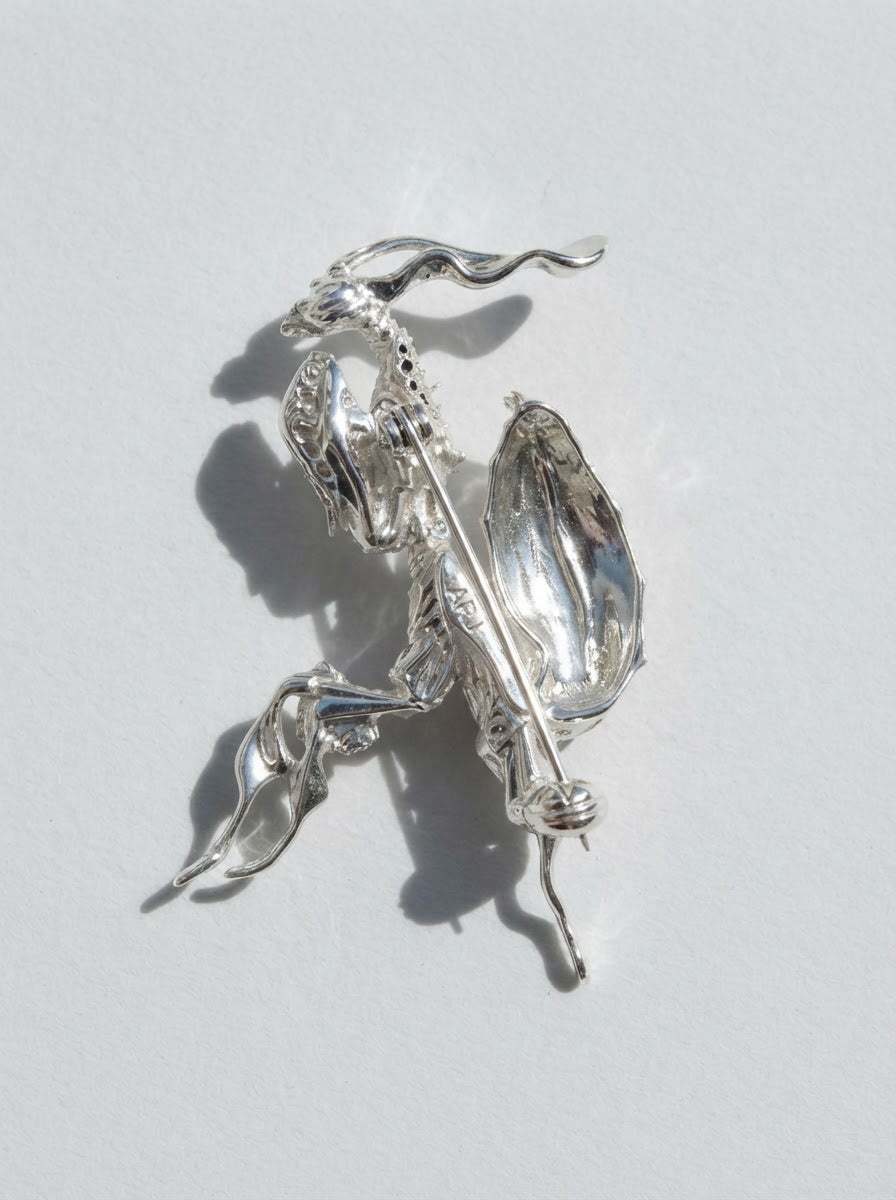 Black Crystal Ghost Mantis Brooch – Collectible Entomology Jewelry