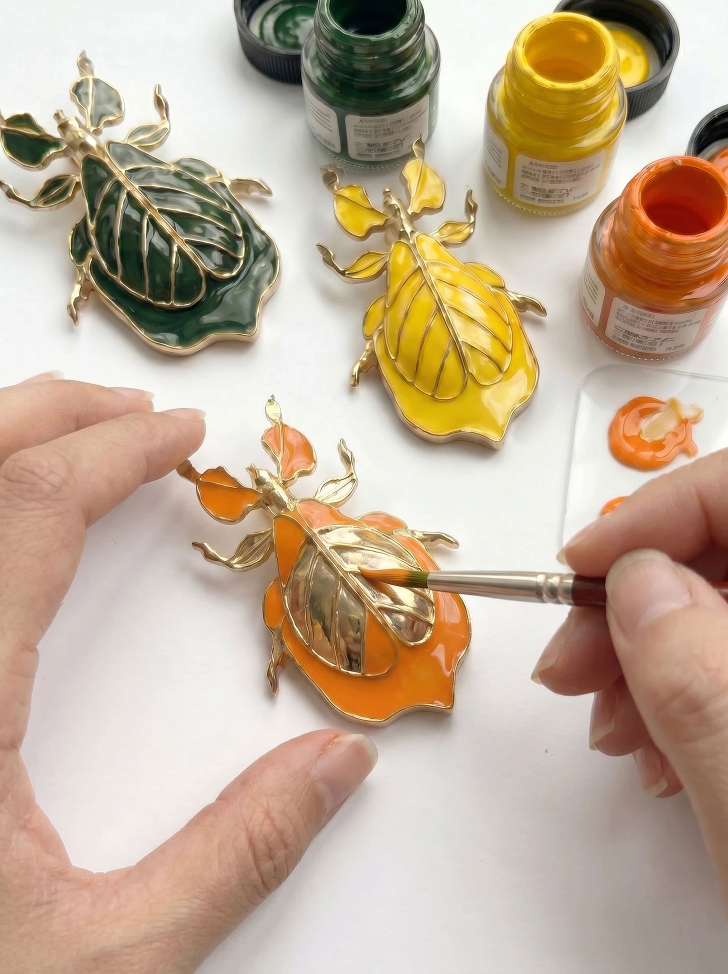 Phylliidae Leaf Insect Pendant –Orange Enamel | Nature‑Inspired Sculptural Jewelry (Copy)