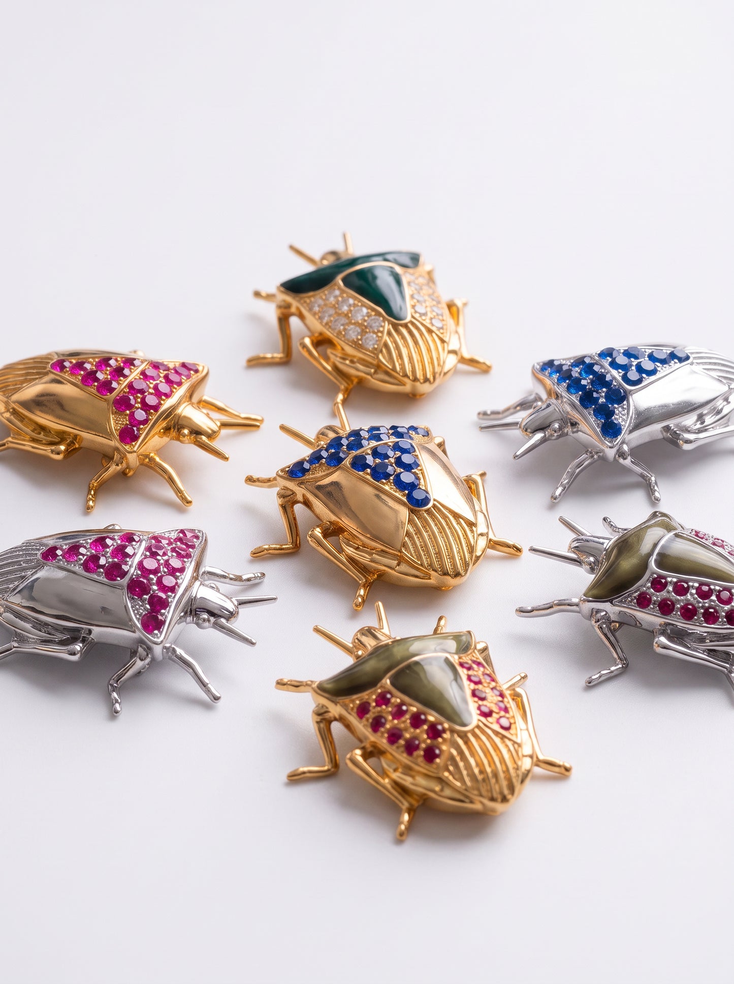 Stink Bug Pendant • Deep Blue or Fuchsia Stones • Sculptural Insect Jewelry