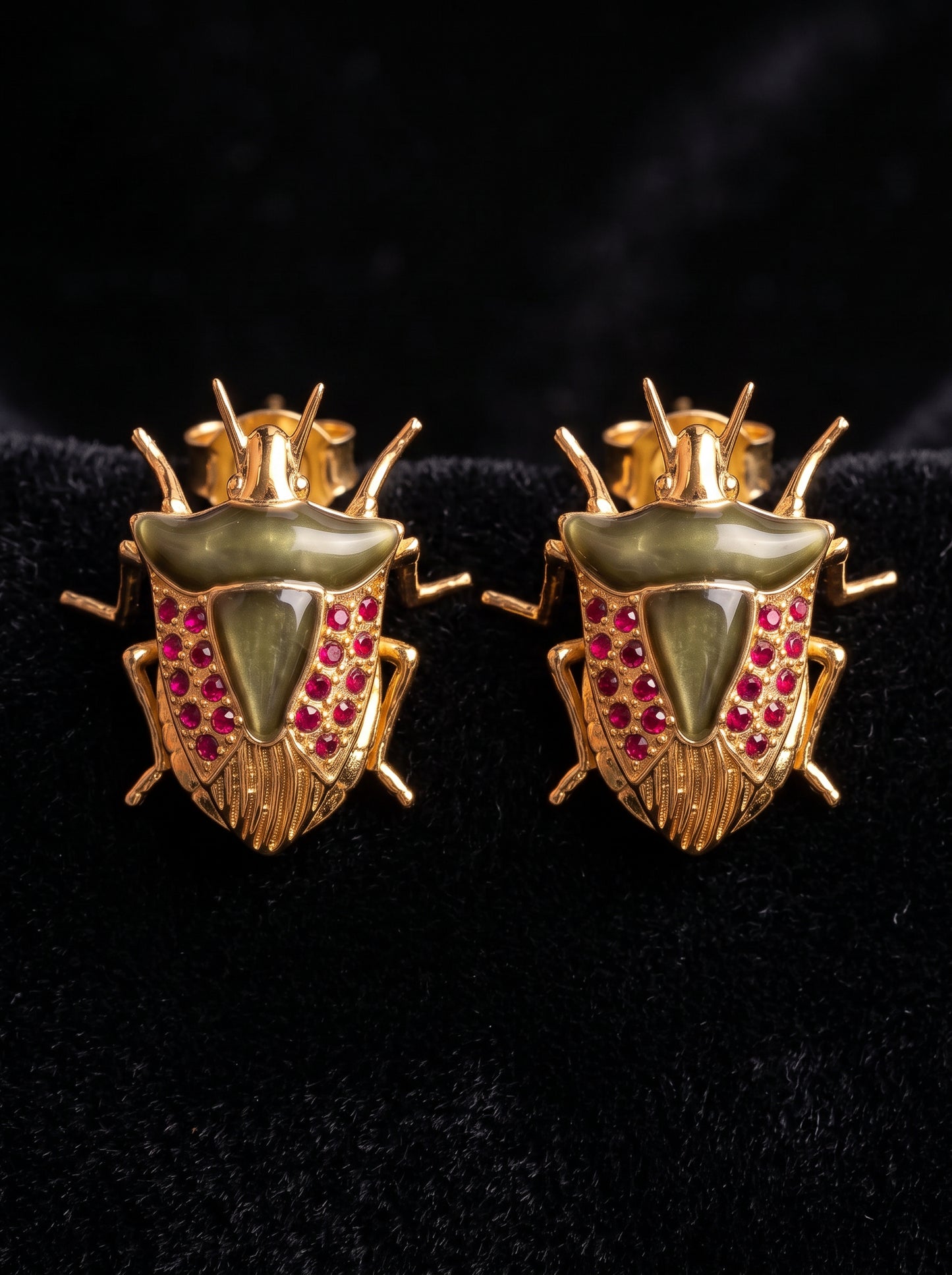Stink Bug Stud Earrings • Deep Green Enamel • Matte or Pearlescent - Earring