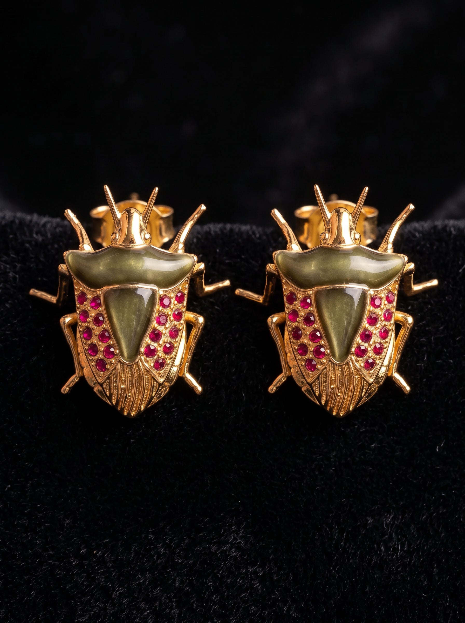Stink Bug Stud Earrings • Deep Green Enamel • Matte or Pearlescent - Earring