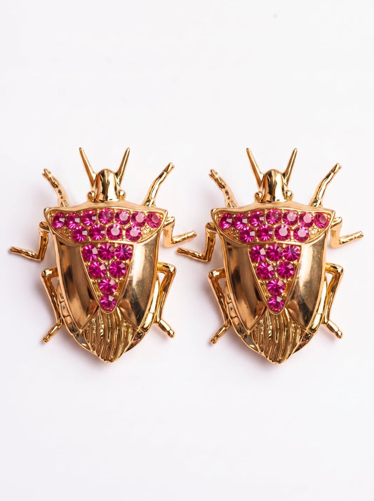 Stink Bug Stud Earrings • Deep Blue or Fuchsia Stones • Sculptural Insect Jewelry