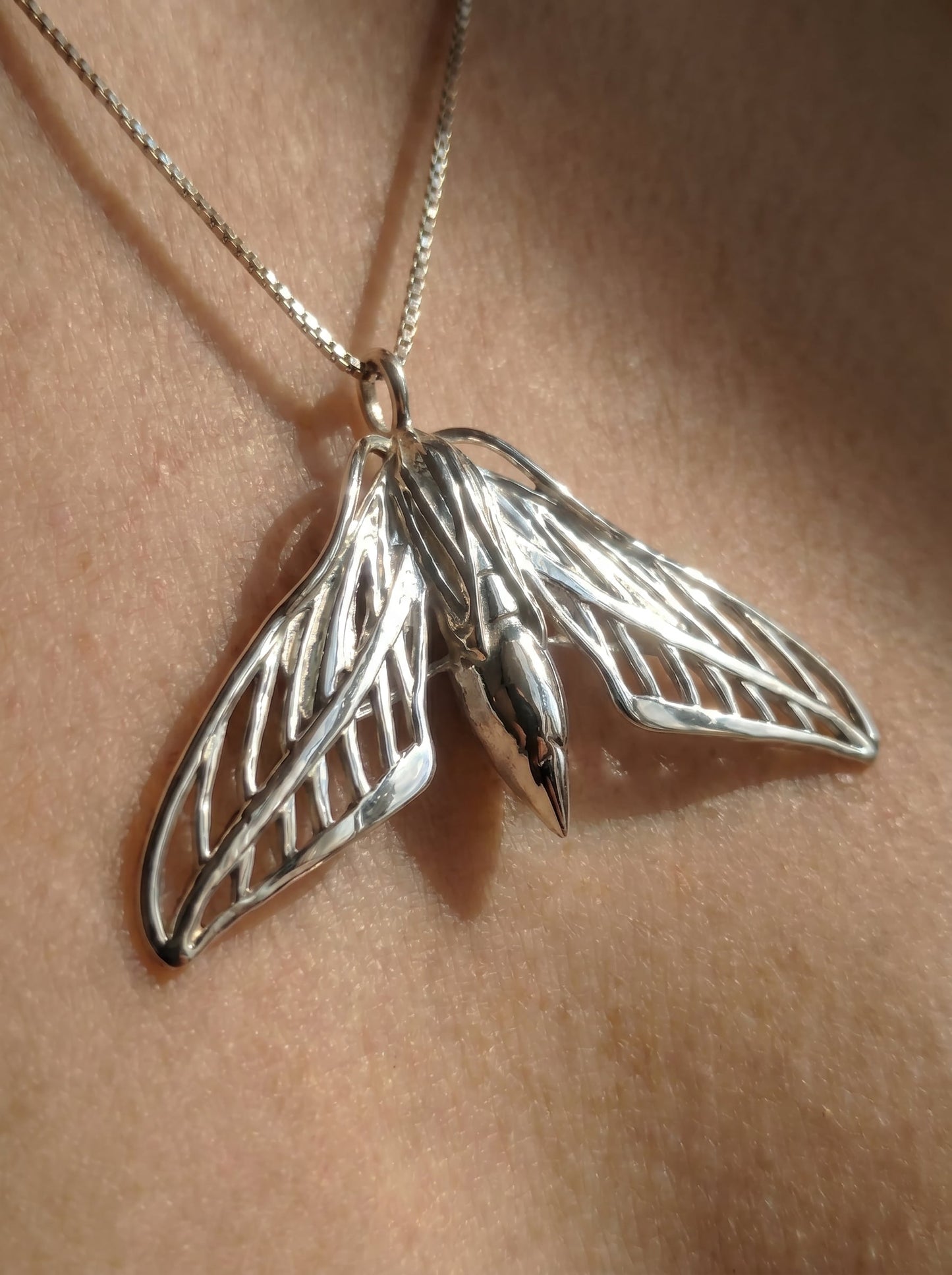 White Lined Sphinx Moth Pendant
