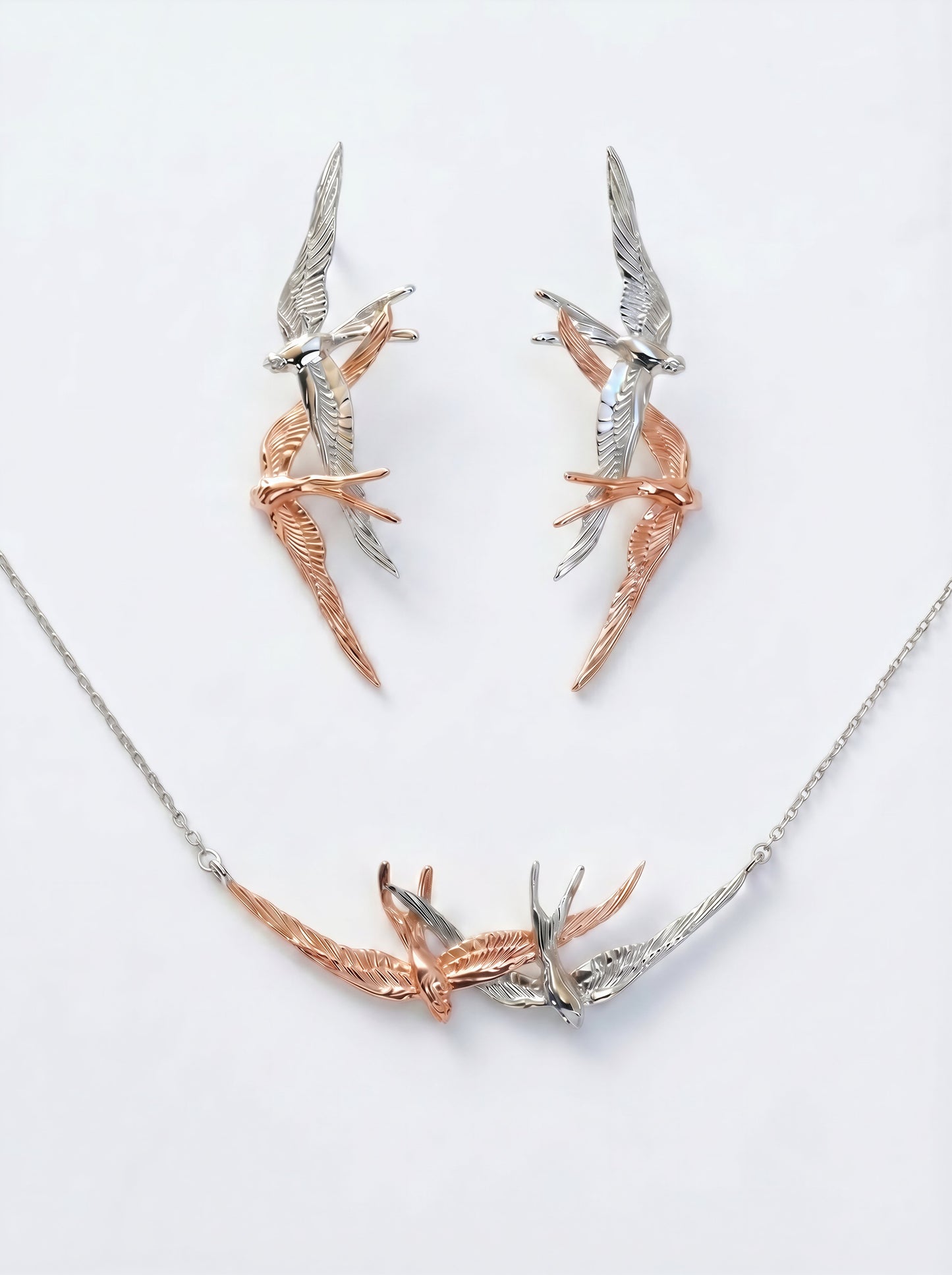 Swallow Flight Necklace – Sterling Silver, Rose Gold, or 14k Gold‑Plated