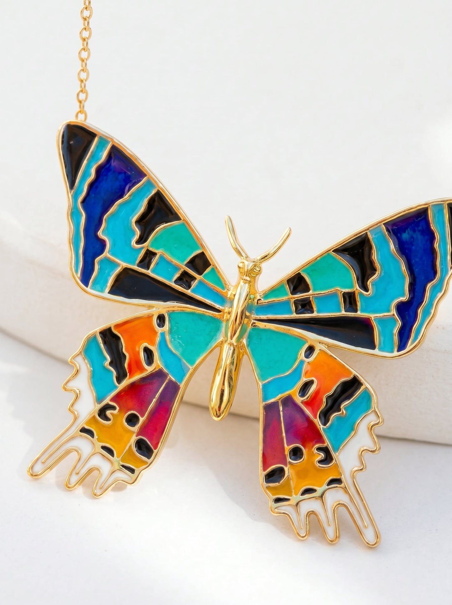 Madagascar Sunset Moth Necklace — Hand‑Enameled in 14k Gold Plated or Sterling Silver