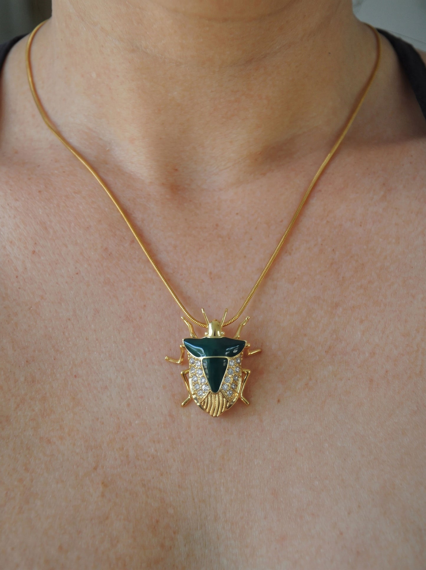 Stink Bug Pendant with Deep Green Enamel • Silver or 14k Gold‑Plated