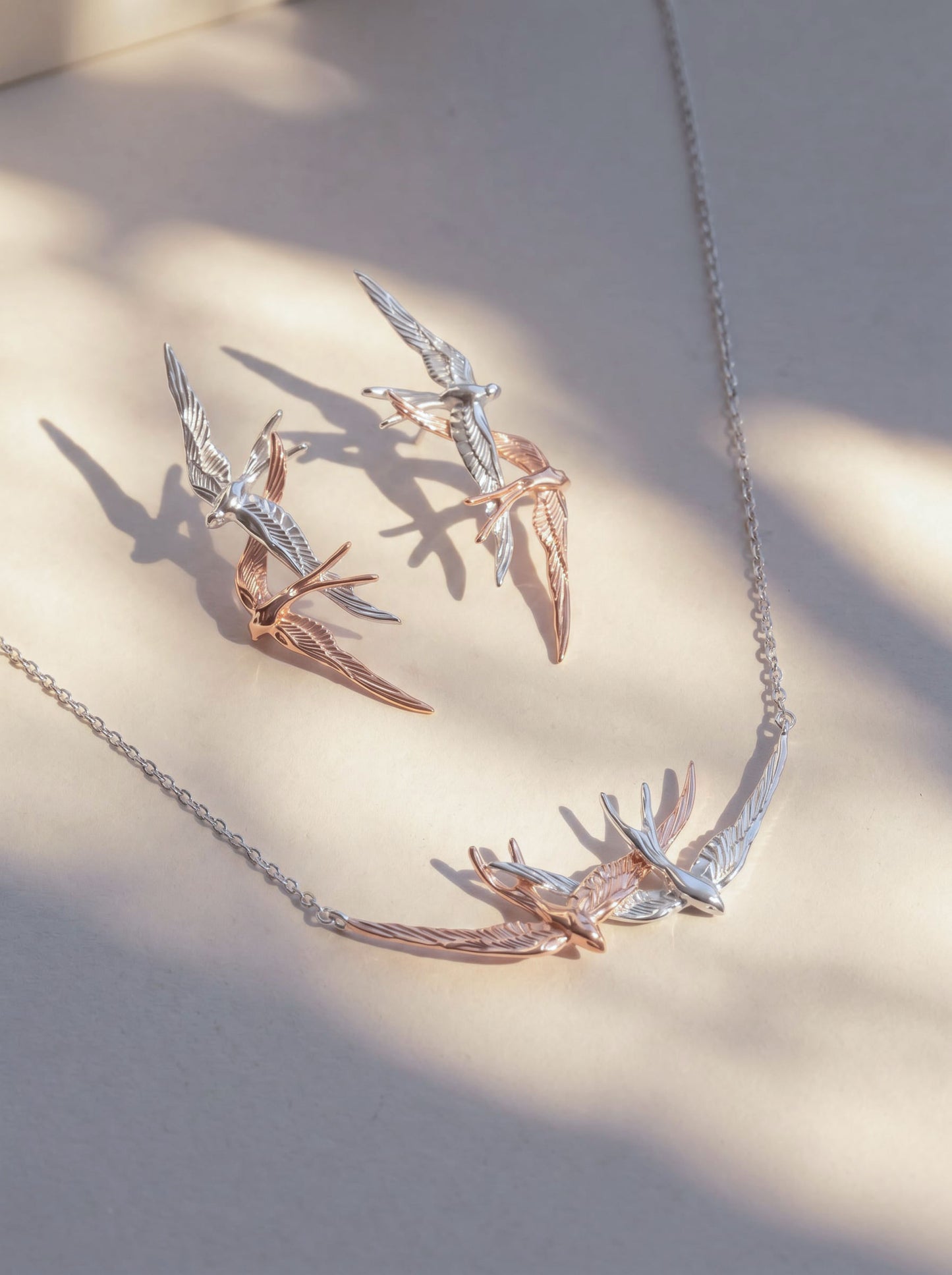 Swallow Flight Necklace – Sterling Silver, Rose Gold, or 14k Gold‑Plated