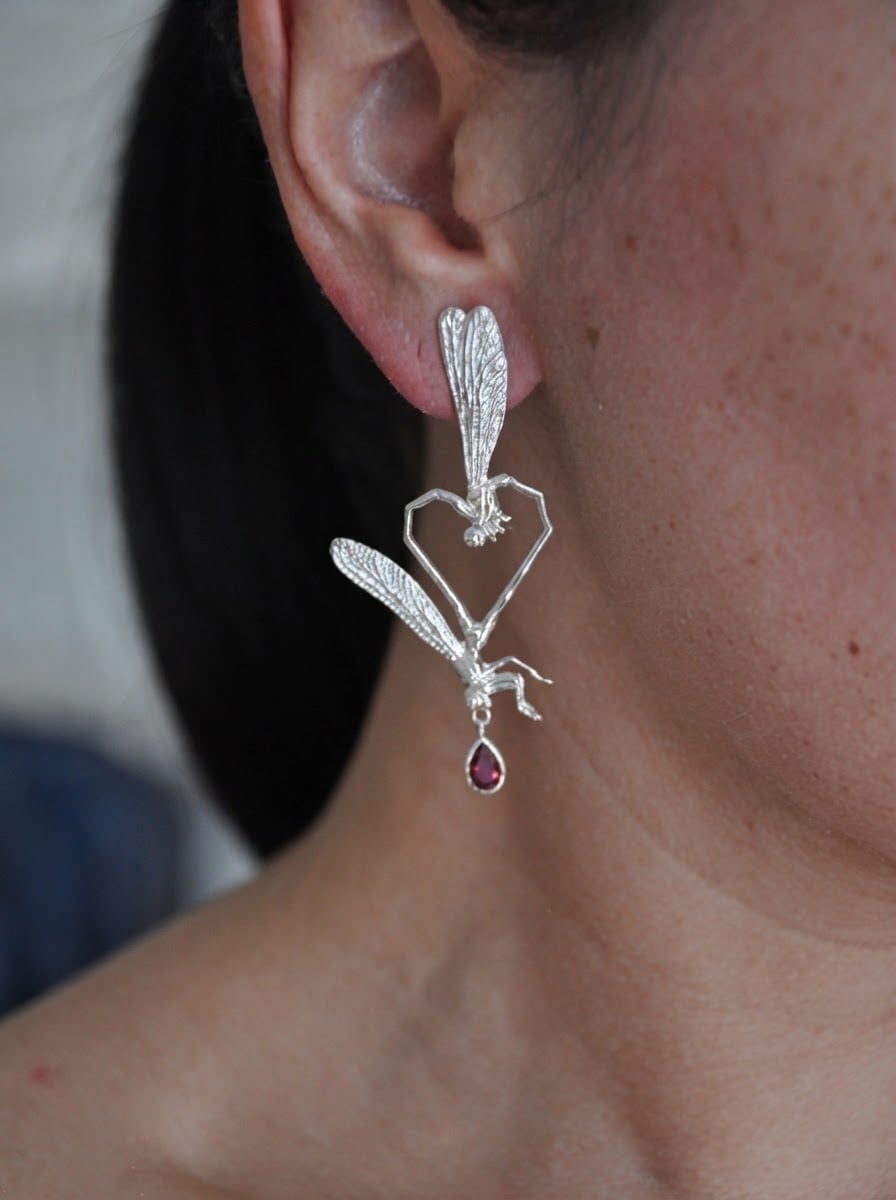 Dragonfly Love Stud Earrings — Sterling Silver | Art Nouveau Inspired Nature Jewelry