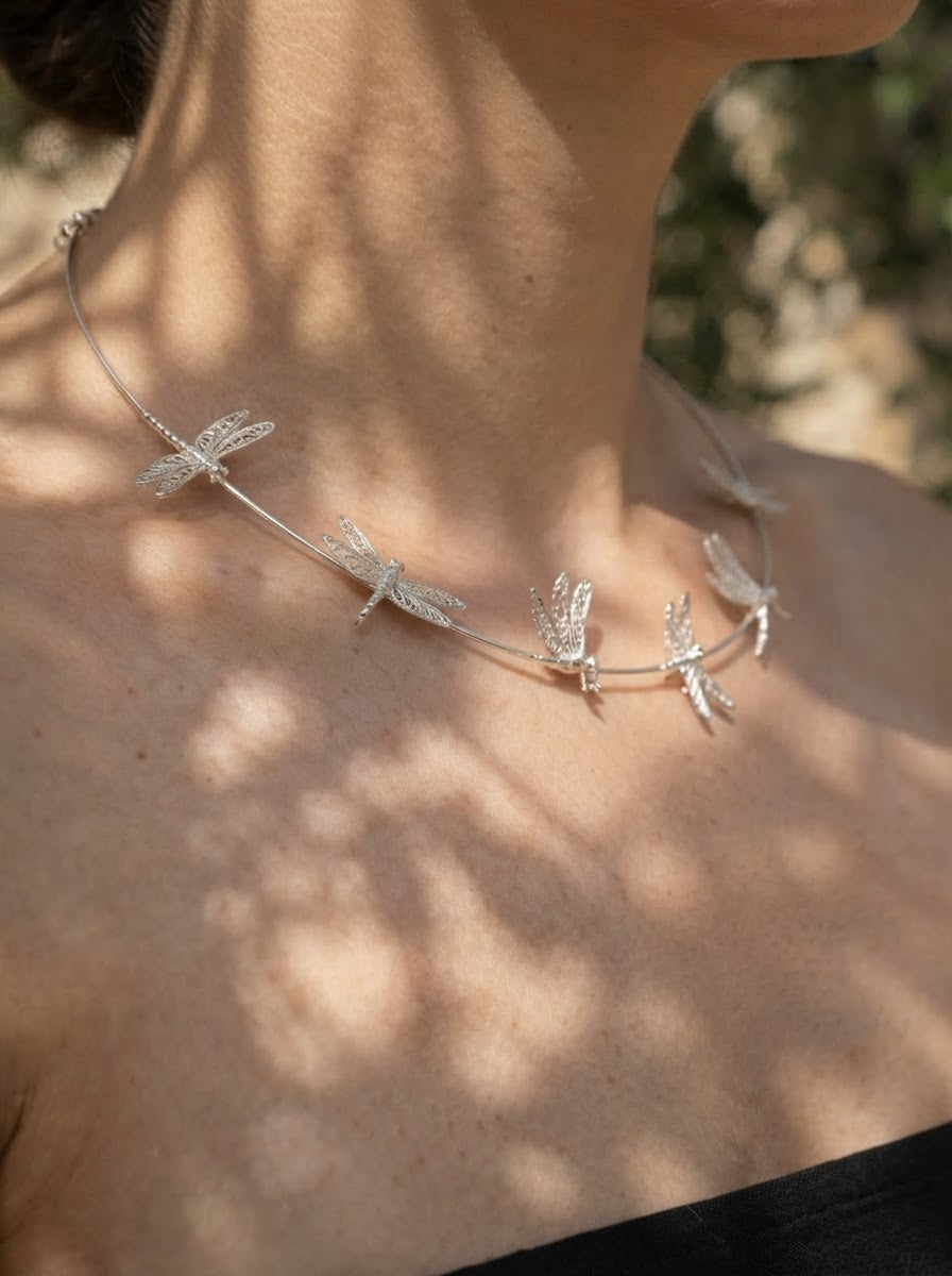 Dragonfly Orbit Necklace — Silver, Gold, Rose Gold & Rhodium Finishes