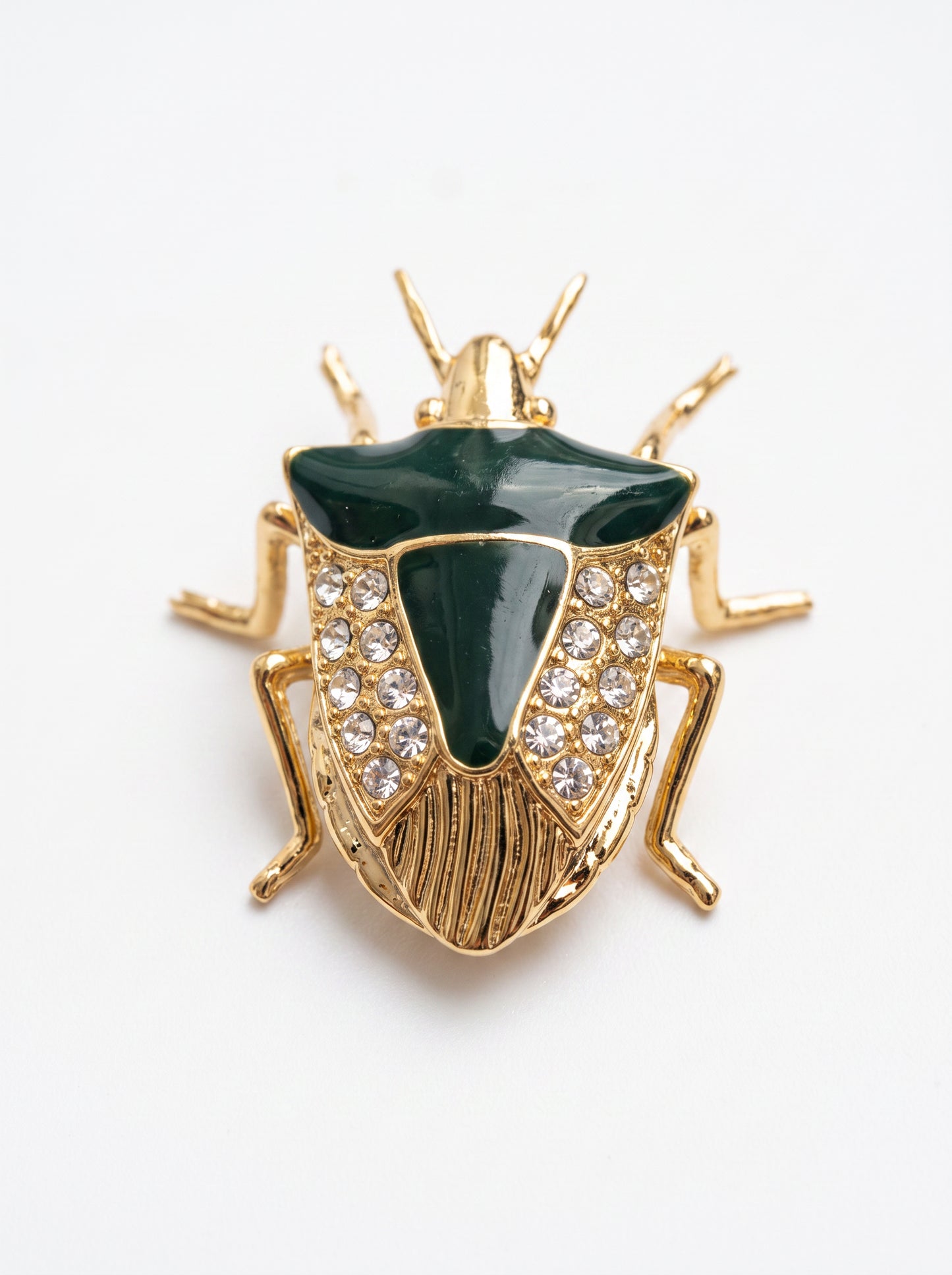 Stink Bug Pendant with Deep Green Enamel • Silver or 14k Gold‑Plated