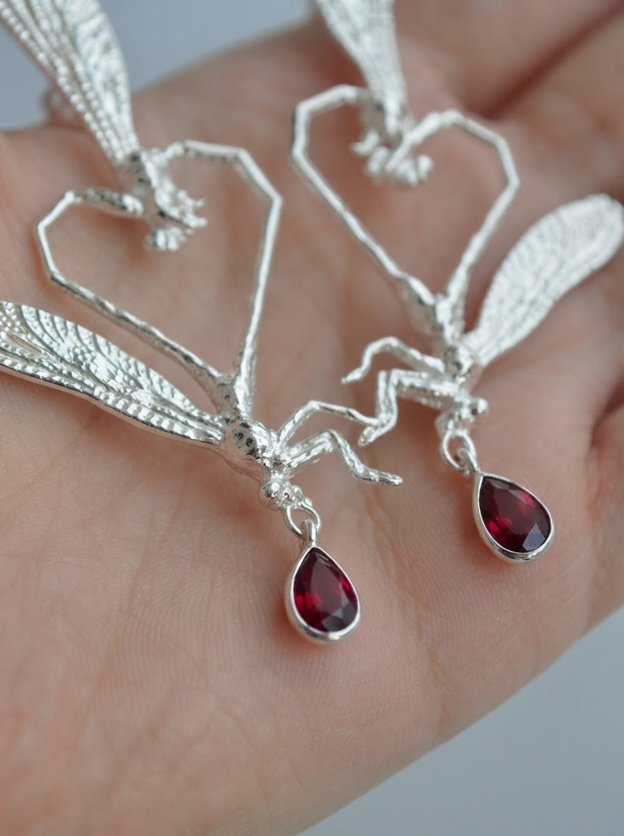Dragonfly Love Stud Earrings — Sterling Silver | Art Nouveau Inspired Nature Jewelry