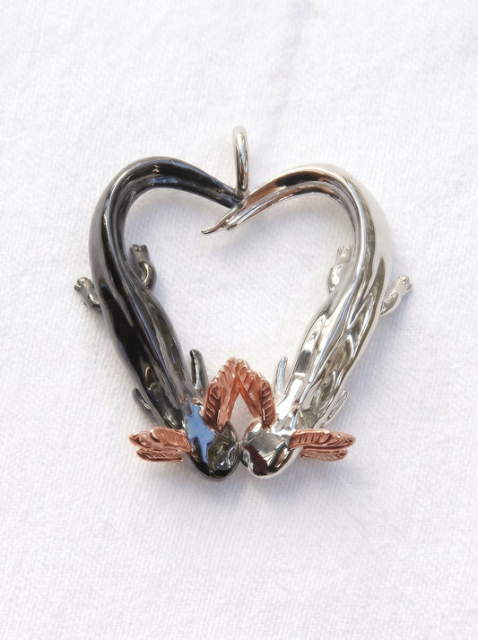 Axolotl Love Pendant – Heart-Shaped Axolotl Necklace in Silver & Rhodium | Anna Reikher Jewelry