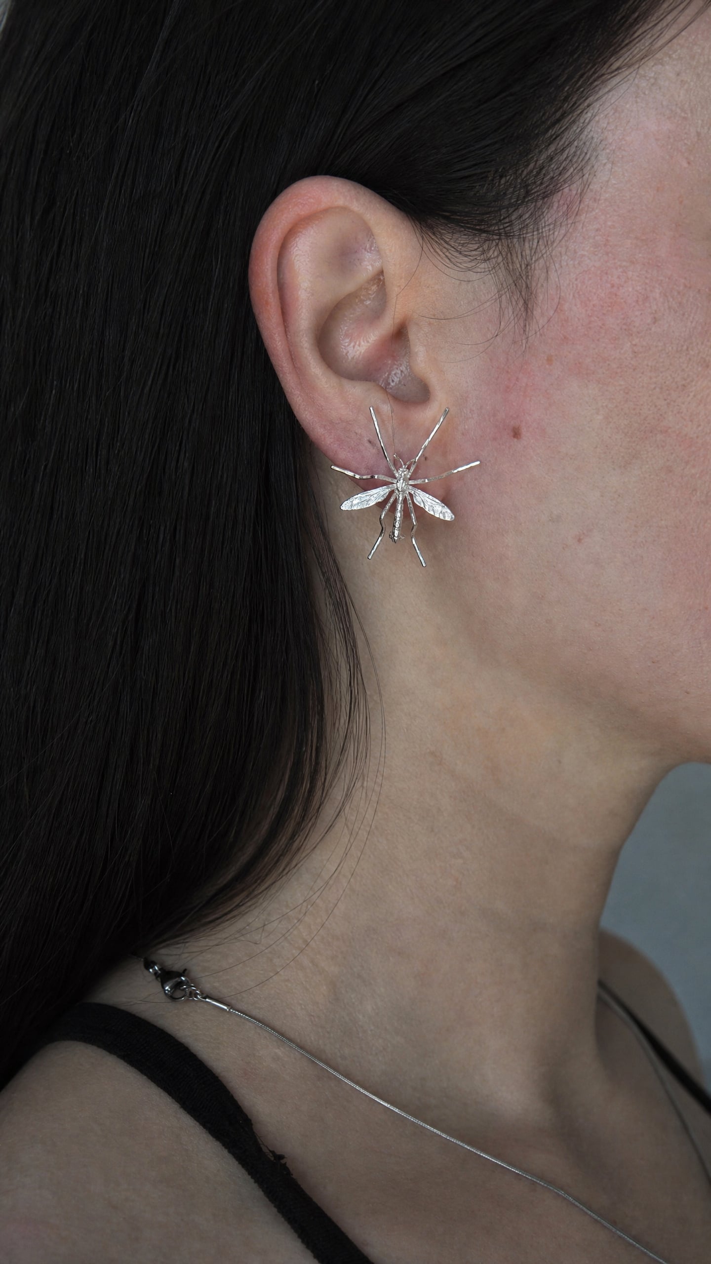 Crane Fly Stud Earrings – Sterling Silver or 14k Gold‑Plated | Sculptural Insect Jewelry