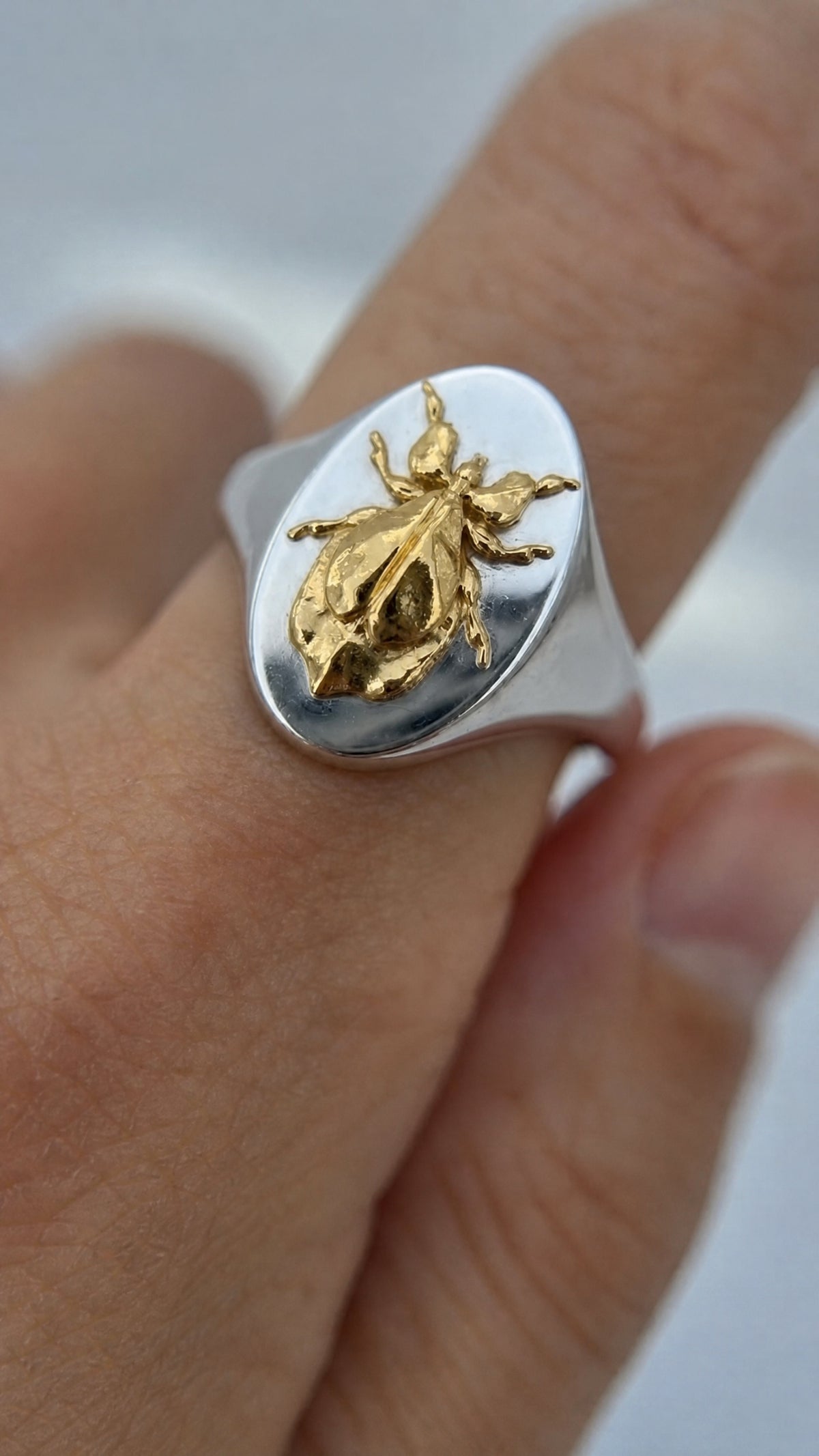 Capricorn Leaf Insect Signet Ring | Sterling Silver & Gold Plated