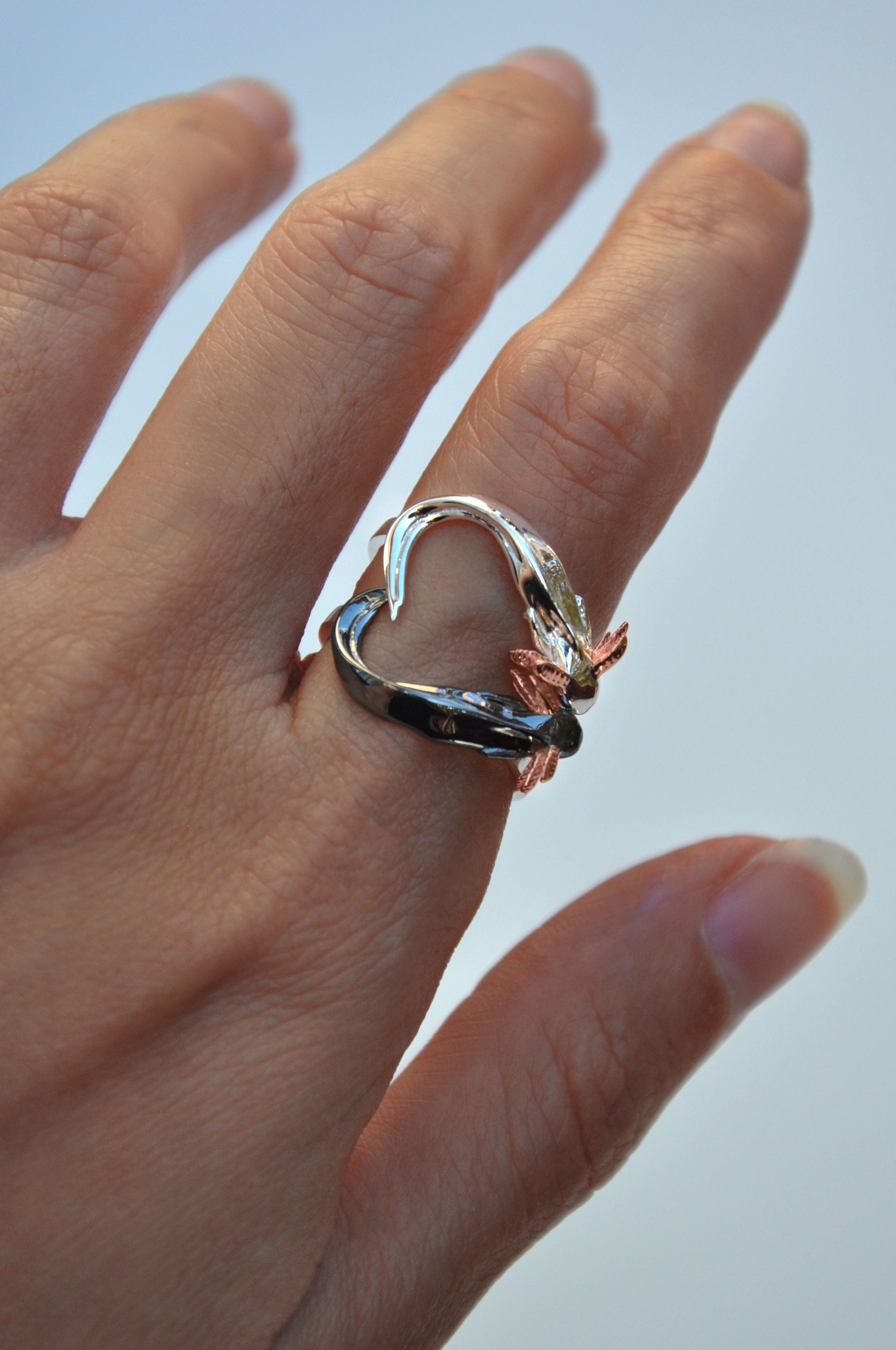 Axolotl Stacking Rings – Heart Set in Silver & Rhodium | Anna