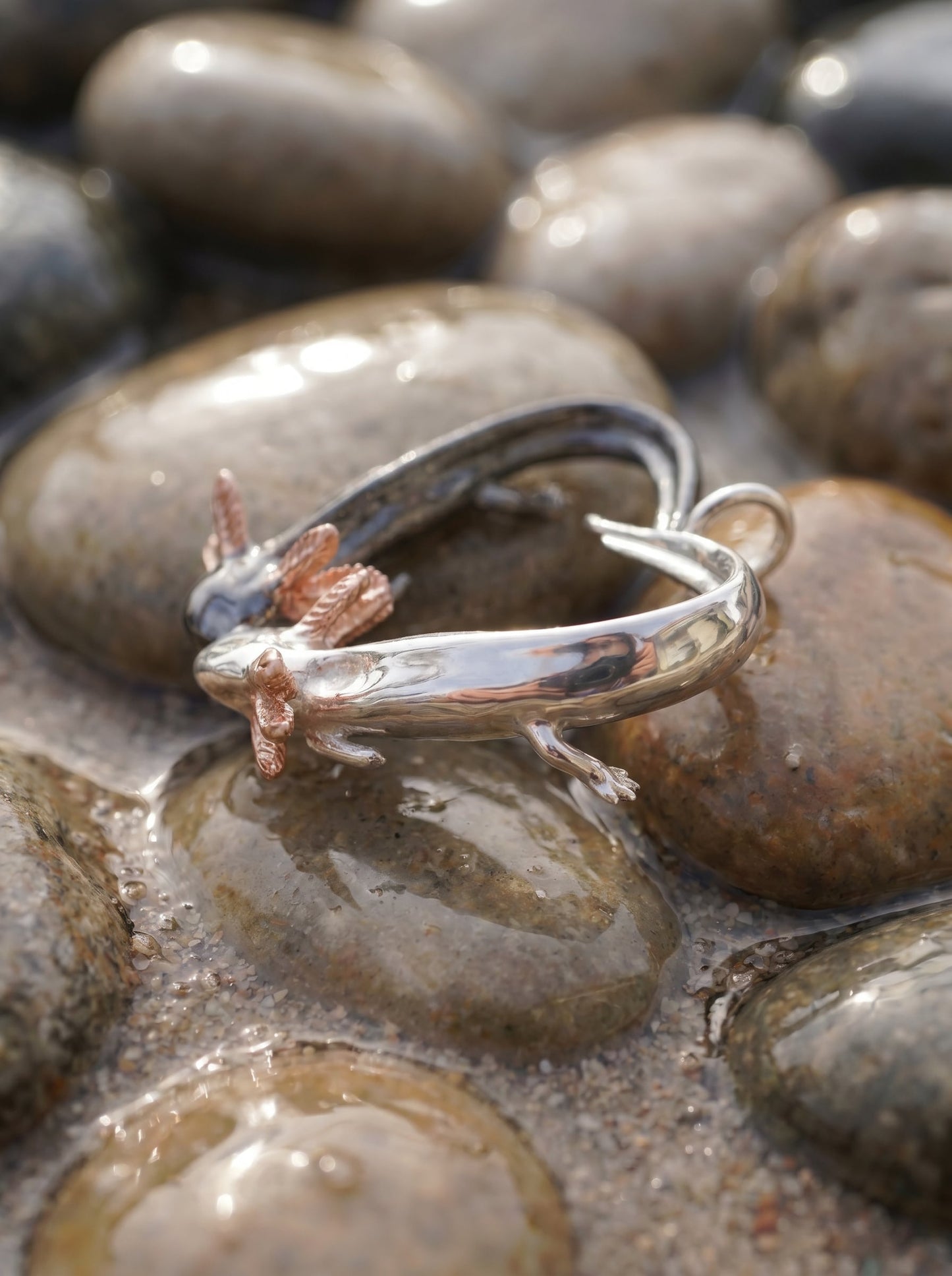 Axolotl Love Pendant – Heart-Shaped Axolotl Necklace in Silver & Rhodium | Anna Reikher Jewelry