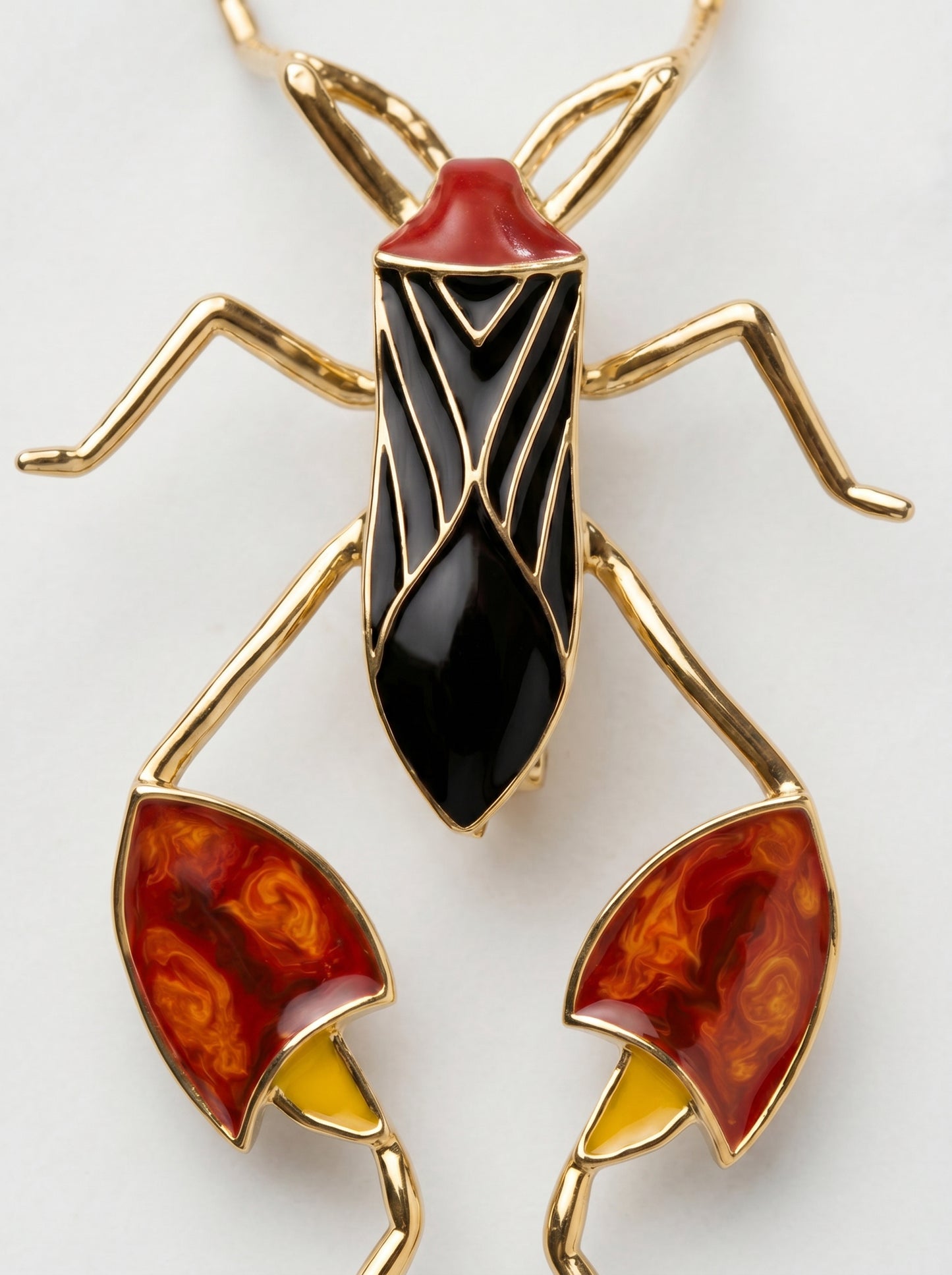 Leaf‑Footed Bug Brooch – Enamel Finish | Nature‑Inspired Sculptural Jewelry