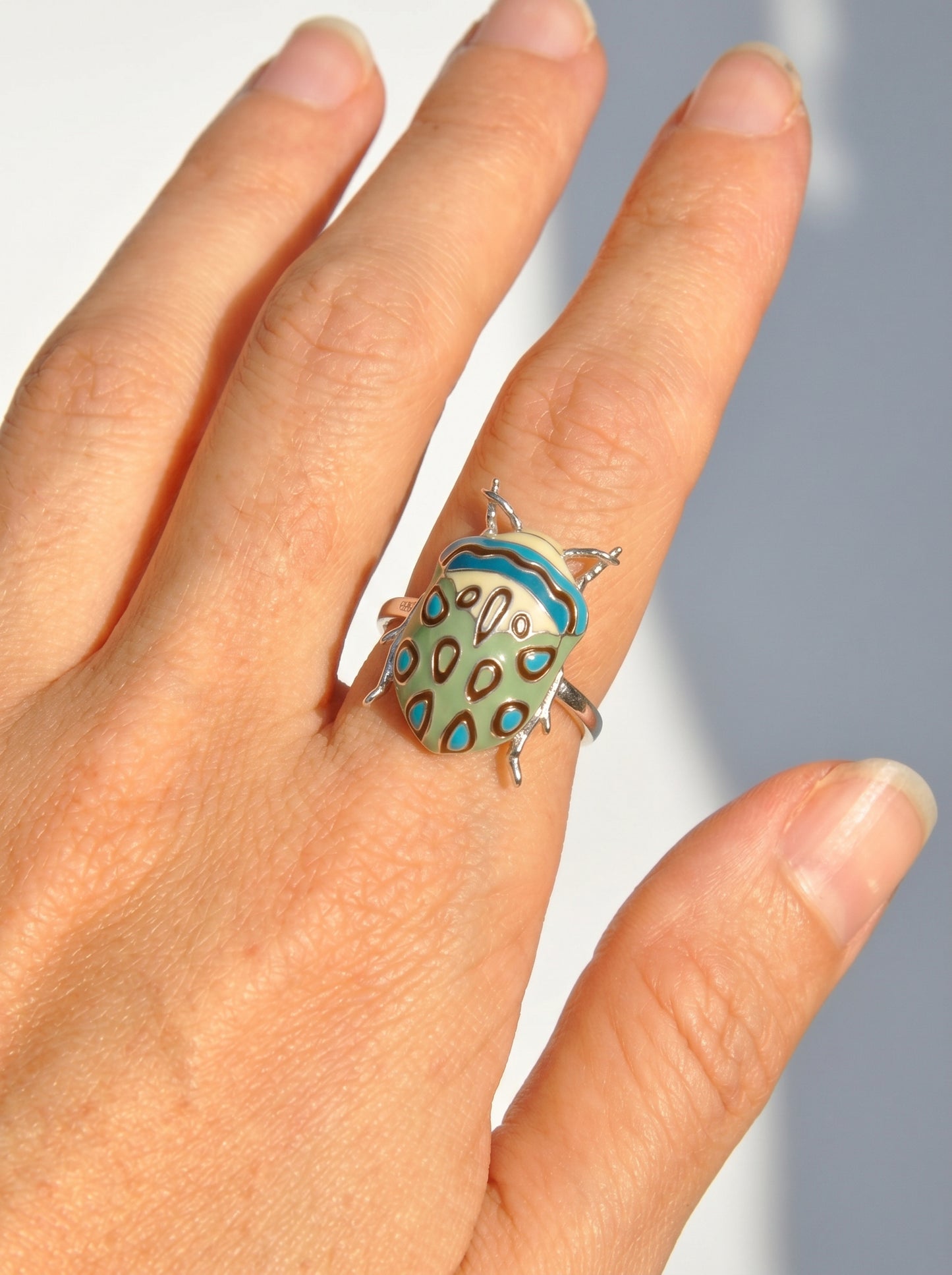 Picasso Bug Ring — Sterling Silver + Enamel or Rhodium‑Plated + Enamel