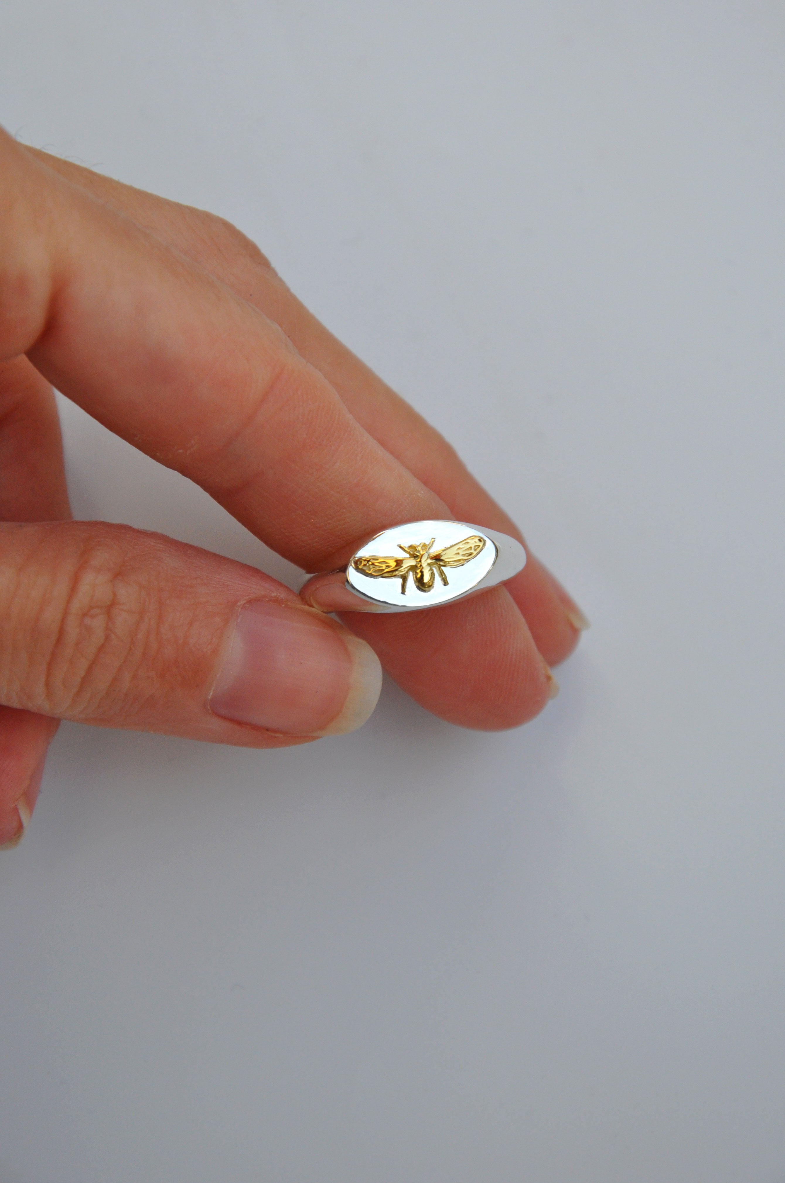 Virgo Bee Zodiac Signet Ring | Sterling Silver & Gold Plated
