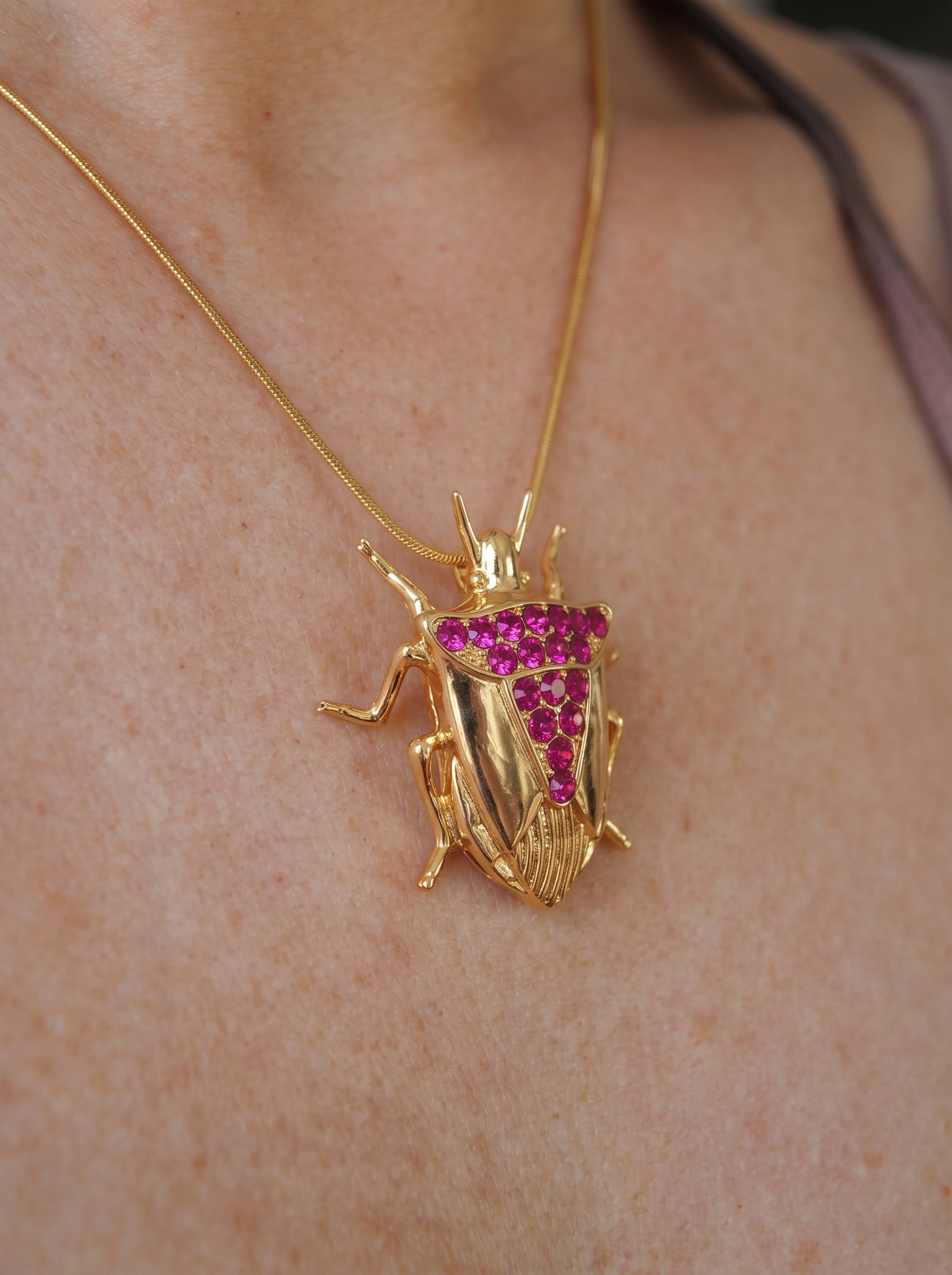 Stink Bug Pendant • Deep Blue or Fuchsia Stones • Sculptural Insect Jewelry