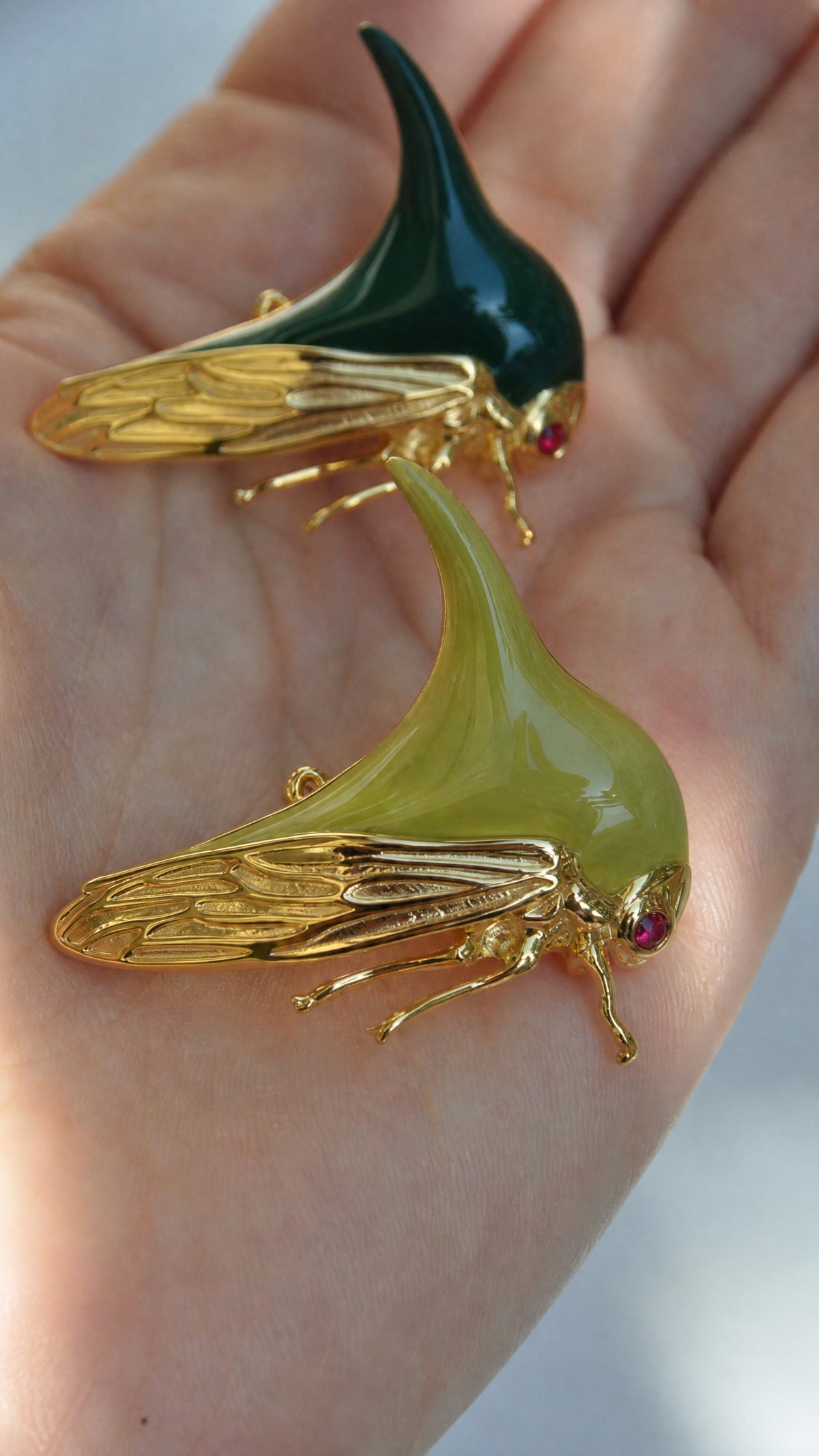 Treehopper Brooch – Light or Dark Green Enamel | Nature‑Inspired Insect Jewelry