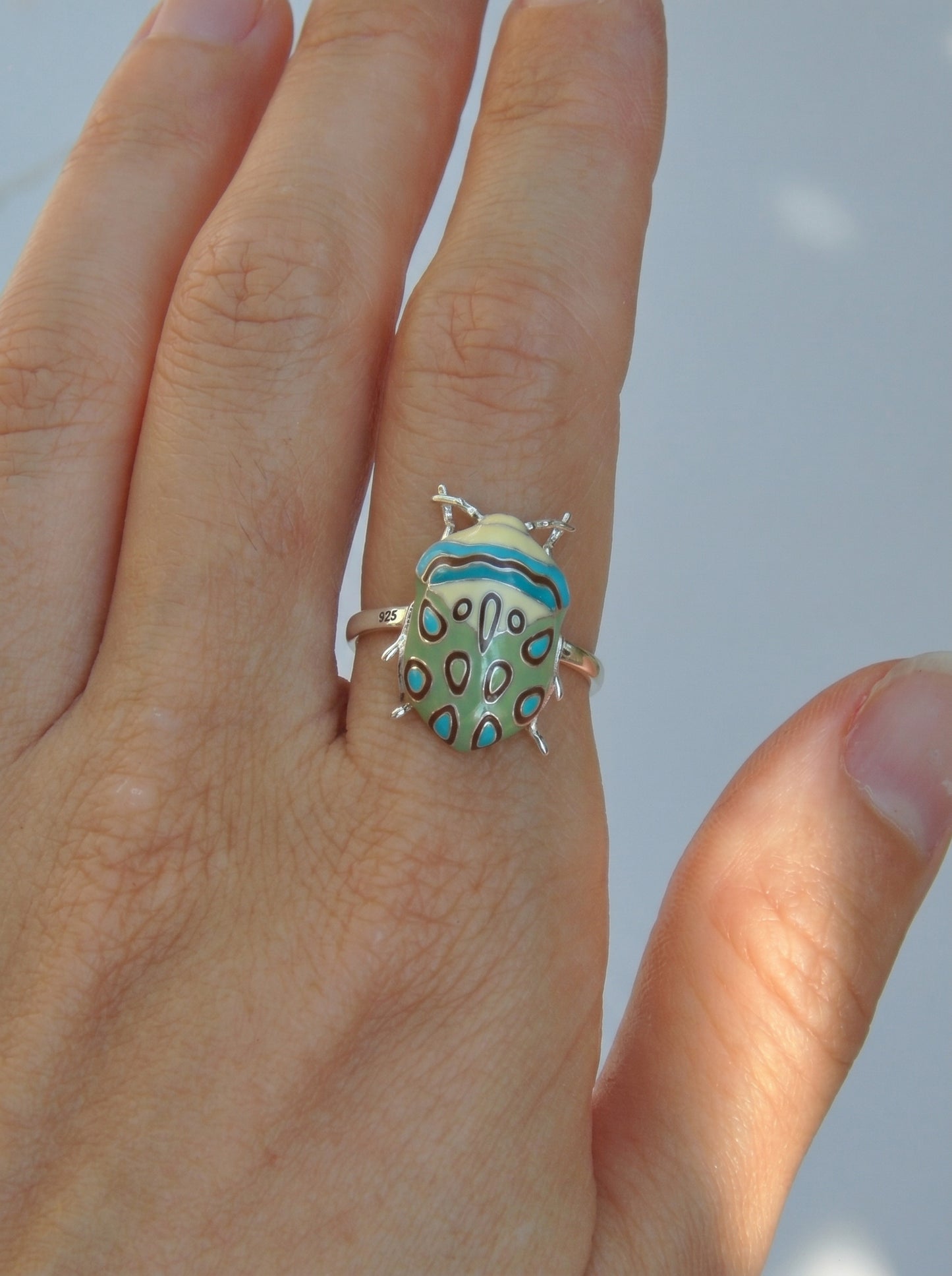 Picasso Bug Ring — Sterling Silver + Enamel or Rhodium‑Plated + Enamel