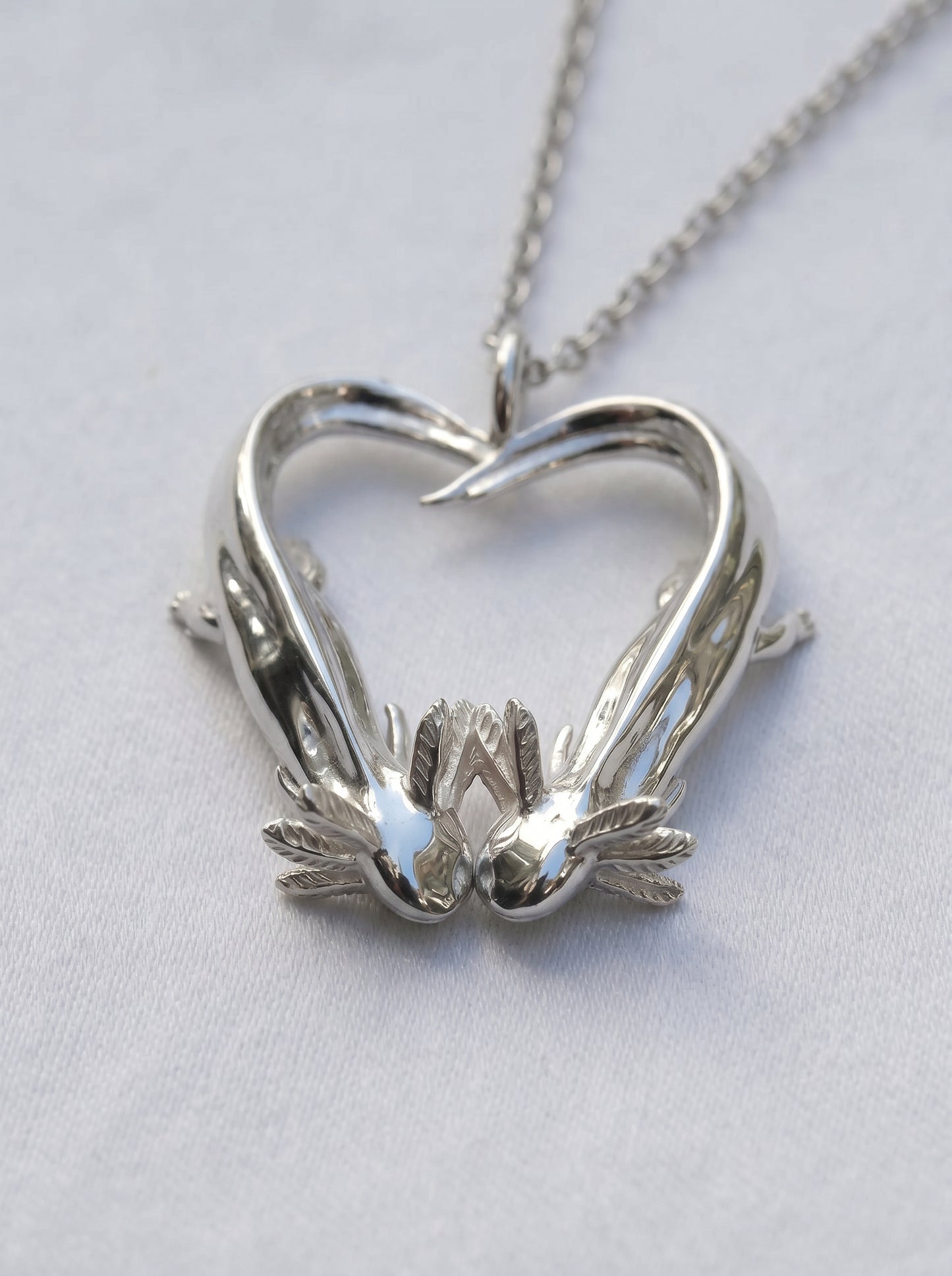 Axolotl Love Pendant – Heart-Shaped Axolotl Necklace in Silver & Rhodium | Anna Reikher Jewelry
