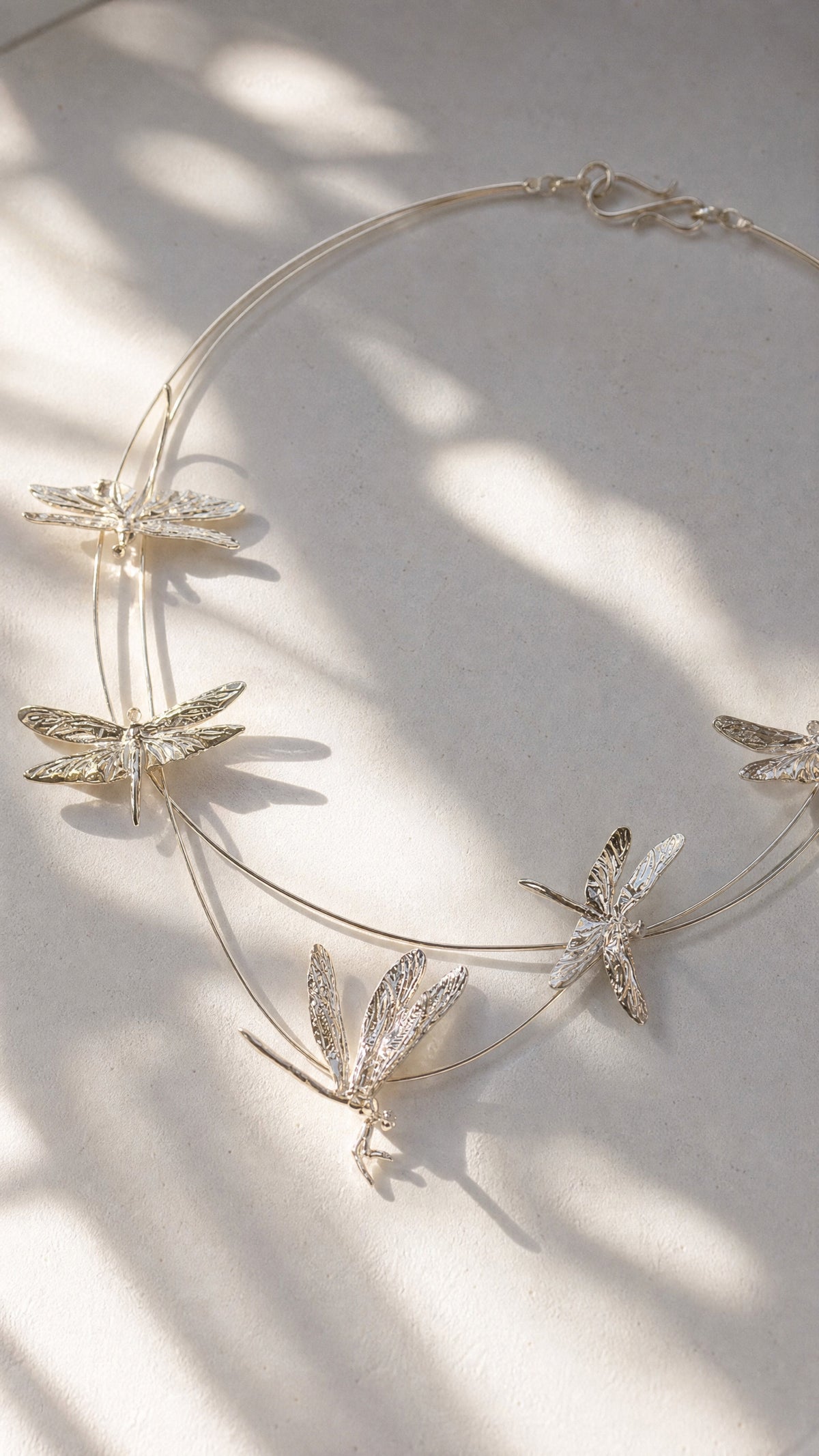 Dragonfly Flight Necklace — Sculptural Multi‑Wire Nature Jewelry in Sterling Silver or Gold