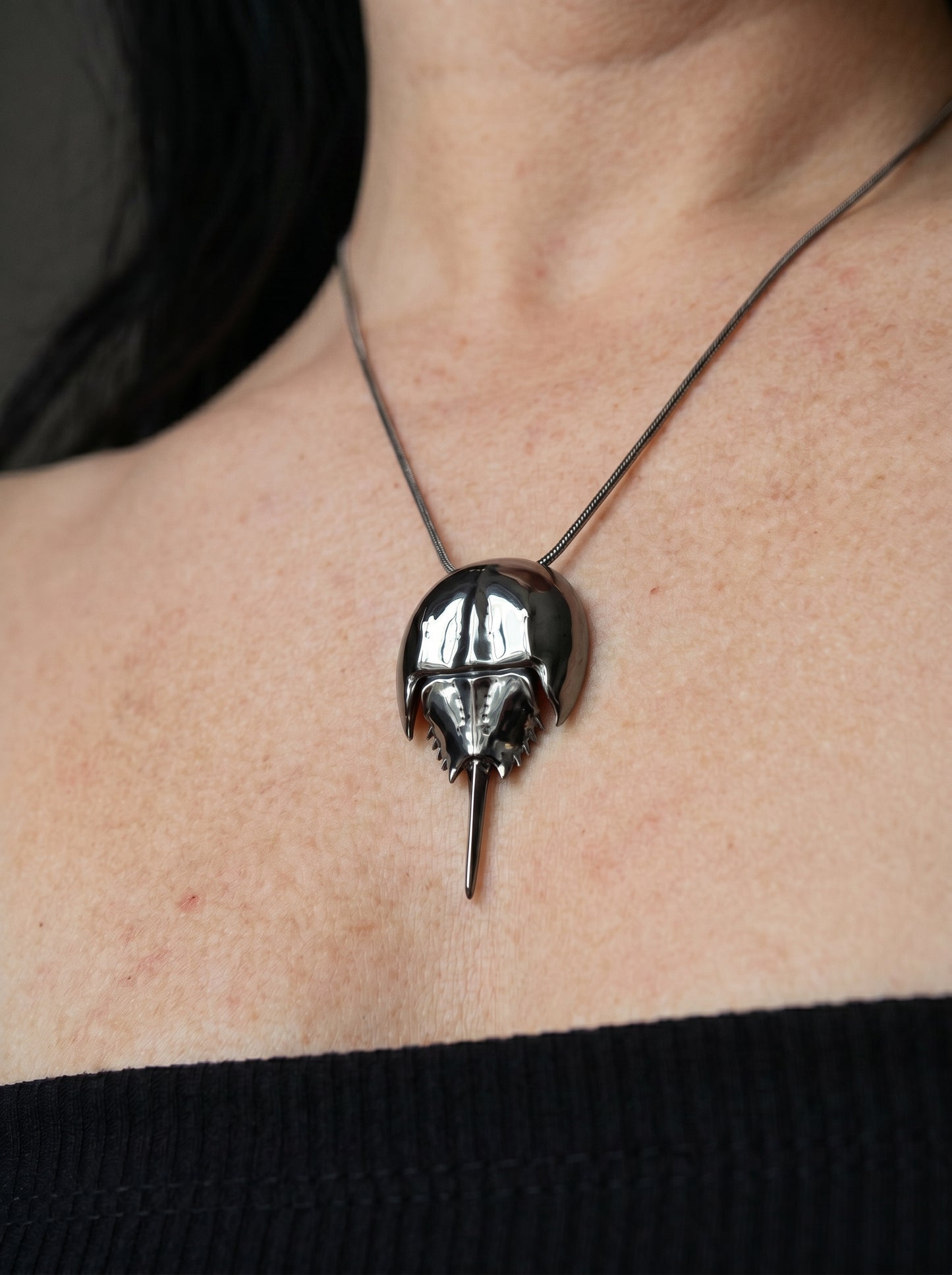 Articulated Horseshoe Crab Pendant – Fossil Necklace in Silver & Gold
