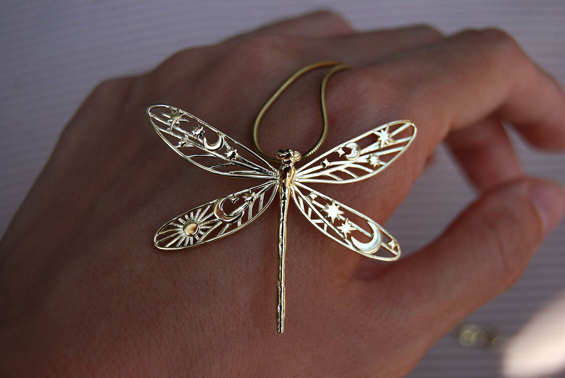 Collection of gold celestial damselfly pendant