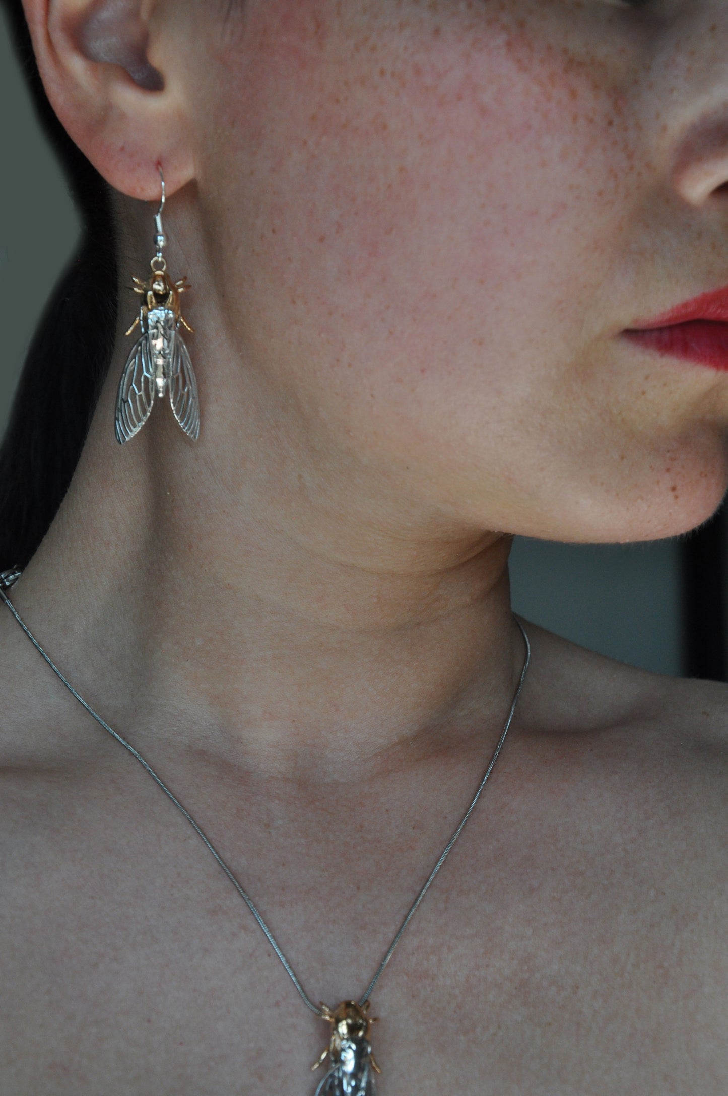 Realistic cicada and exoskeleton shell earrings for insect lovers