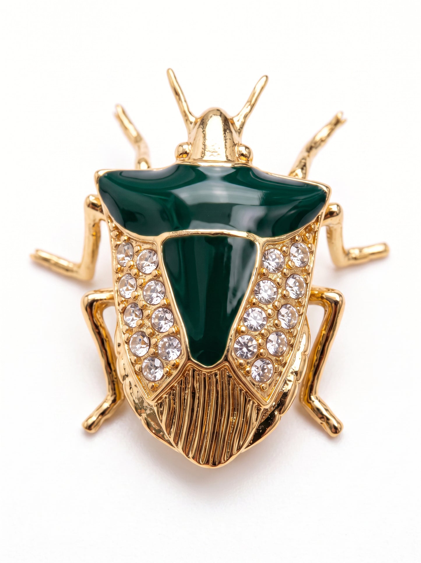 Stink Bug Pendant with Deep Green Enamel • Silver or 14k Gold‑Plated