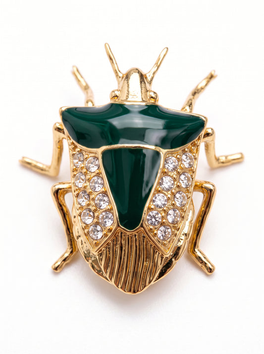 Stink Bug Pendant with Deep Green Enamel • Silver or 14k Gold‑Plated