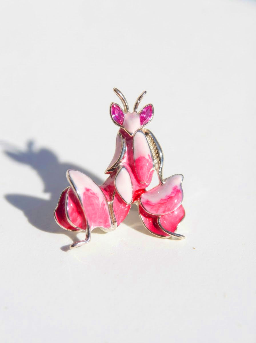 Pink Enamel Orchid Mantis Pendant – Mantis Jewelry Necklace
