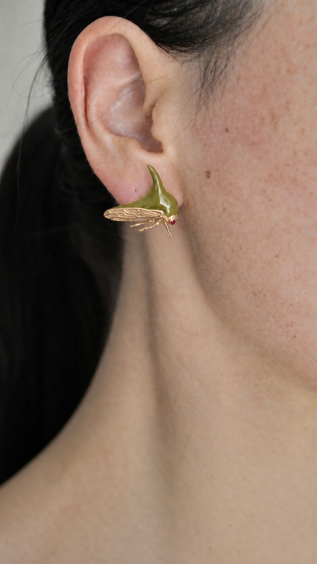 Treehopper Stud Earrings – Light or Dark Green Enamel | Nature‑Inspired Insect Jewelry