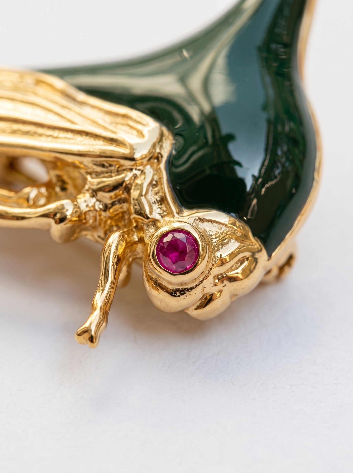 Treehopper Brooch – Deep Green Enamel & Gold‑Plated | Nature‑Inspired Insect Jewelry - brooch