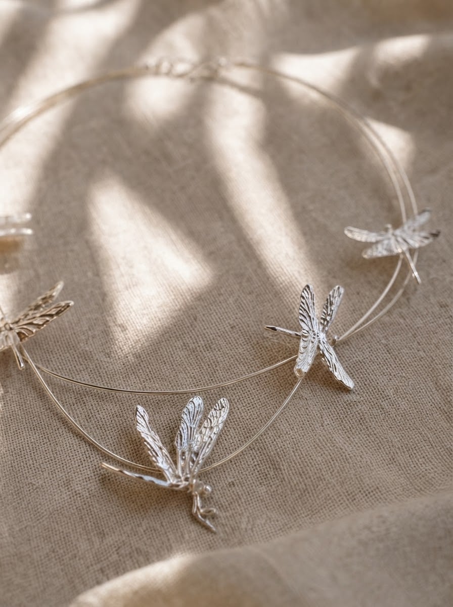 Dragonfly Flight Necklace — Sculptural Multi‑Wire Nature Jewelry in Sterling Silver or Gold