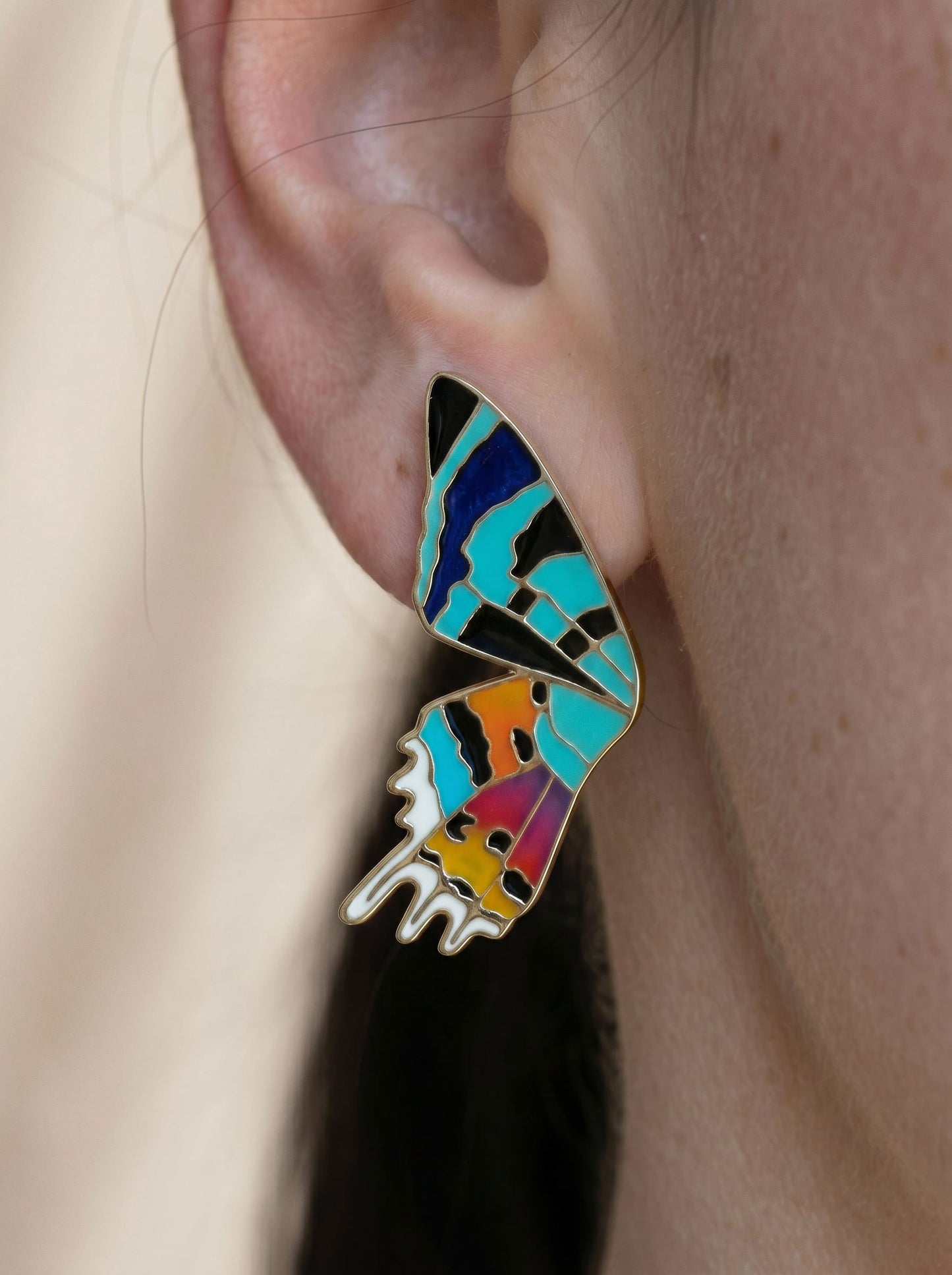 Madagascar Sunset Moth Stud Earrings — Hand‑Enameled in Sterling Silver or 14k Gold Plating