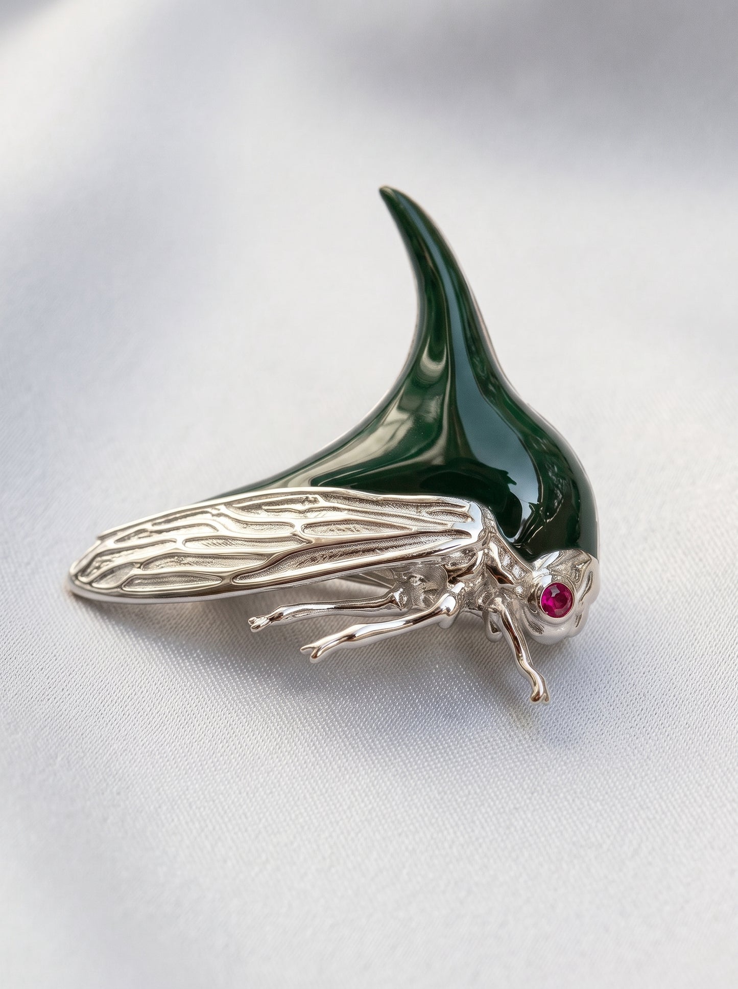 Treehopper Brooch – Deep Green Enamel & Gold‑Plated | Nature‑Inspired Insect Jewelry - brooch