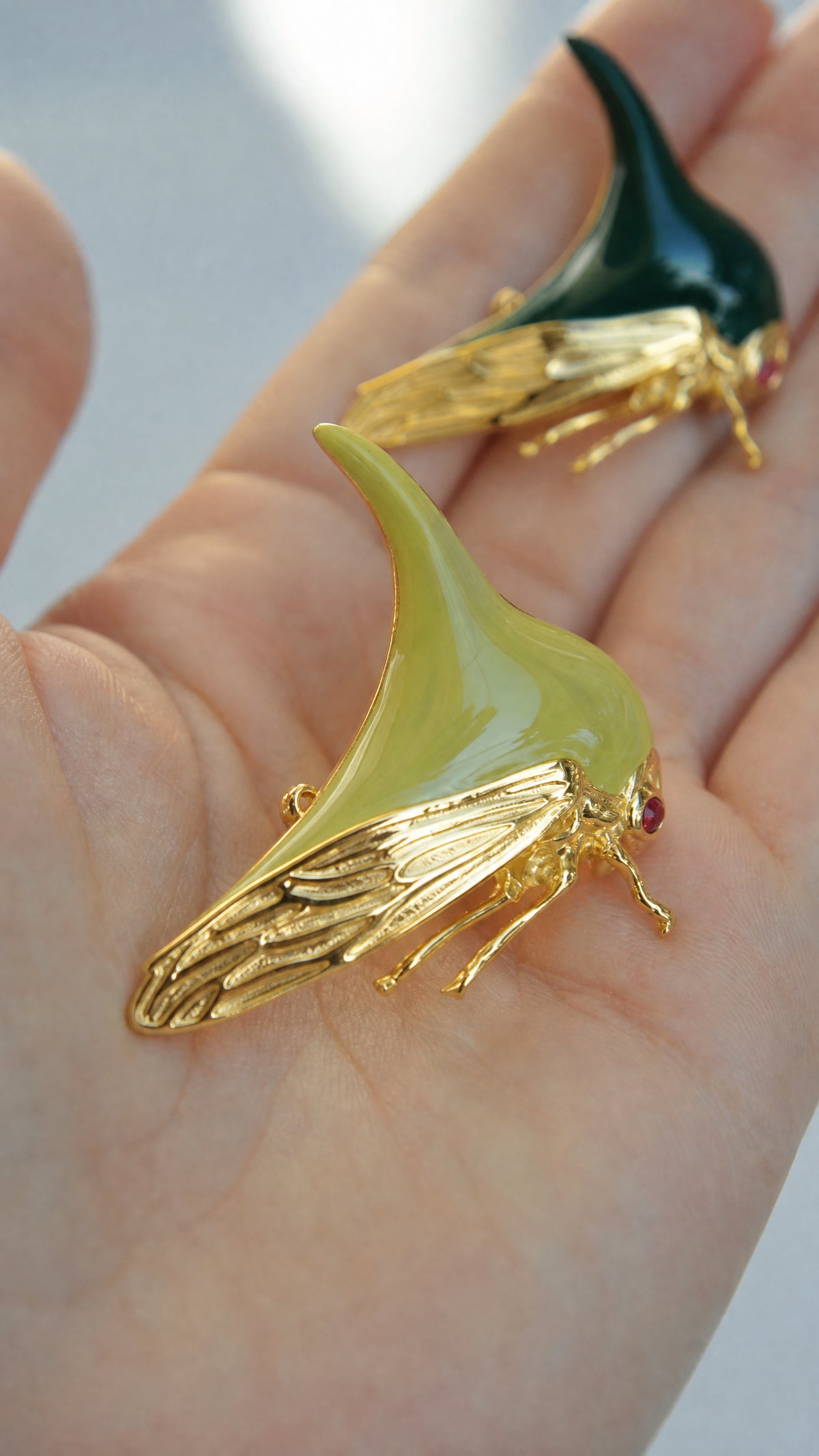 Treehopper Pendant – Light or Dark Green Enamel | Nature‑Inspired Insect Jewelry