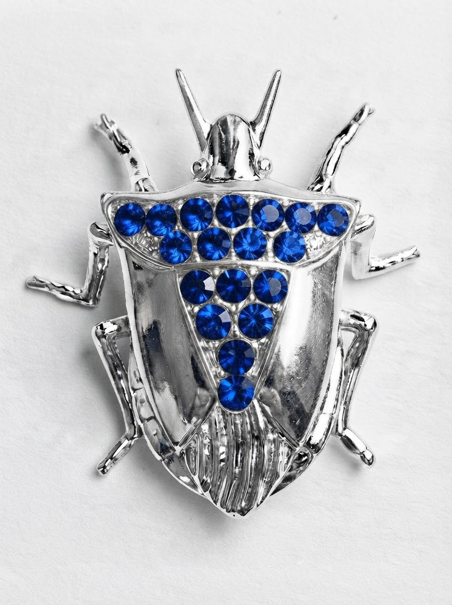 Stink Bug Pendant • Deep Blue or Fuchsia Stones • Sculptural Insect Jewelry