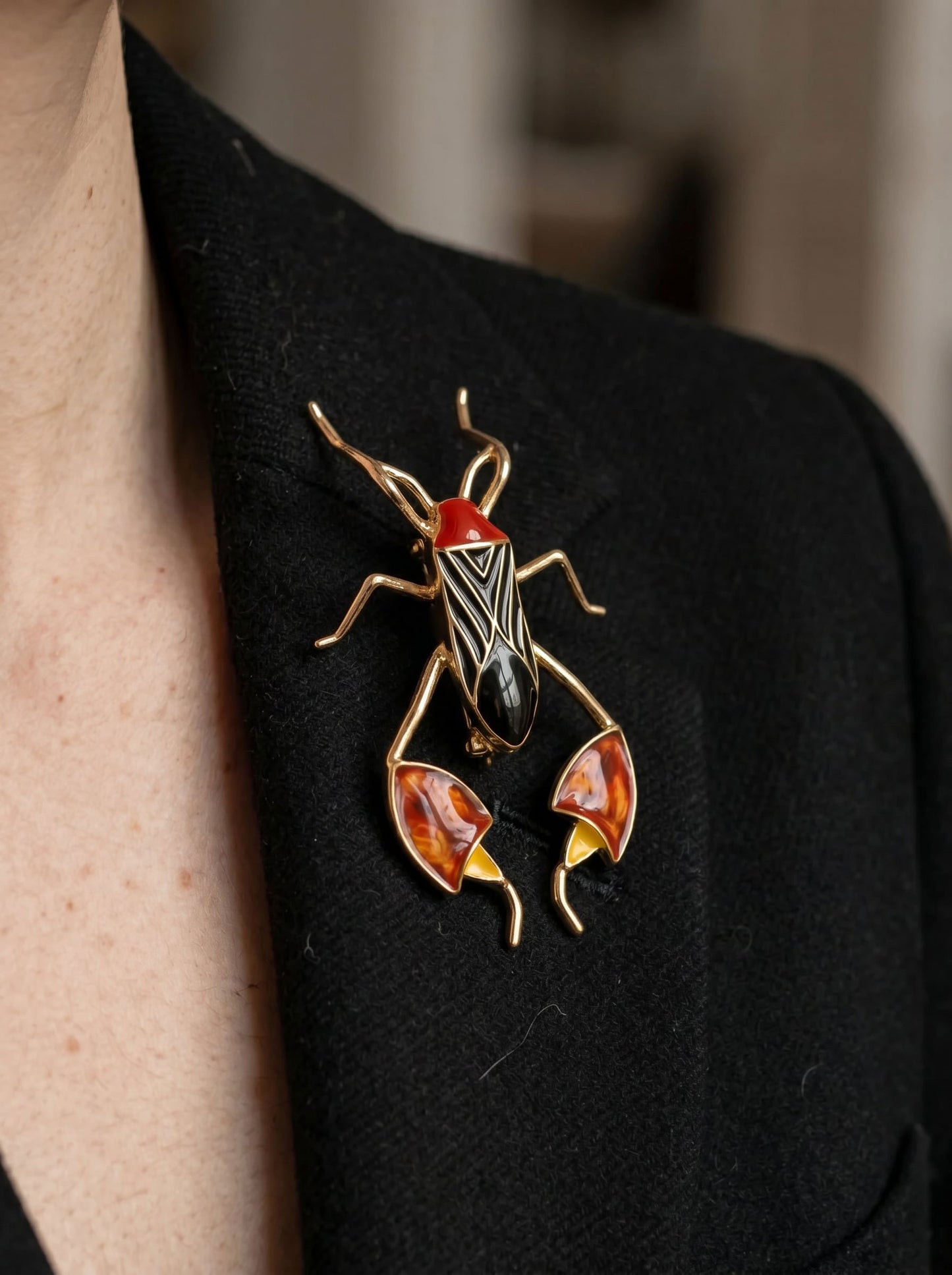 Leaf‑Footed Bug Brooch – Enamel Finish | Nature‑Inspired Sculptural Jewelry
