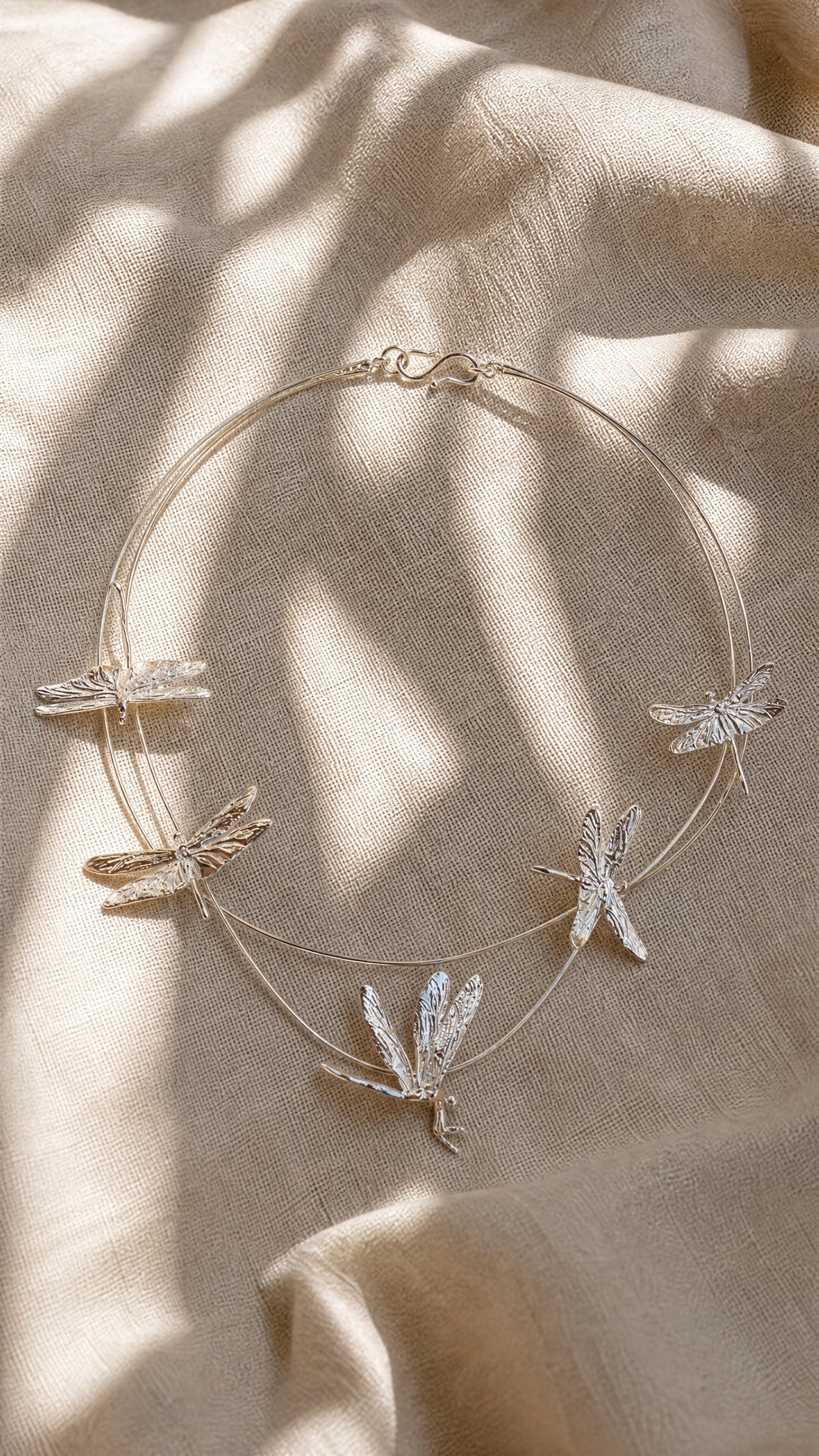 Dragonfly Flight Necklace — Sculptural Multi‑Wire Nature Jewelry in Sterling Silver or Gold