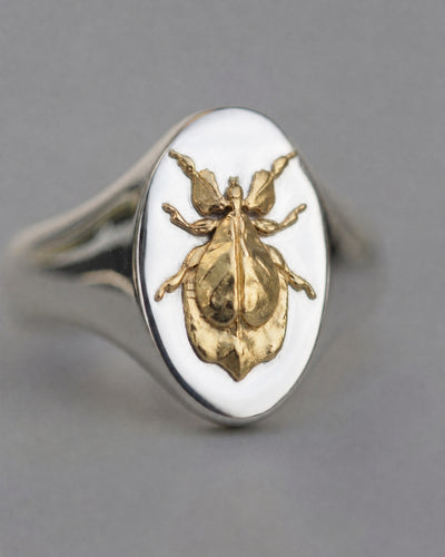 Capricorn Leaf Insect Signet Ring | Sterling Silver & Gold Plated