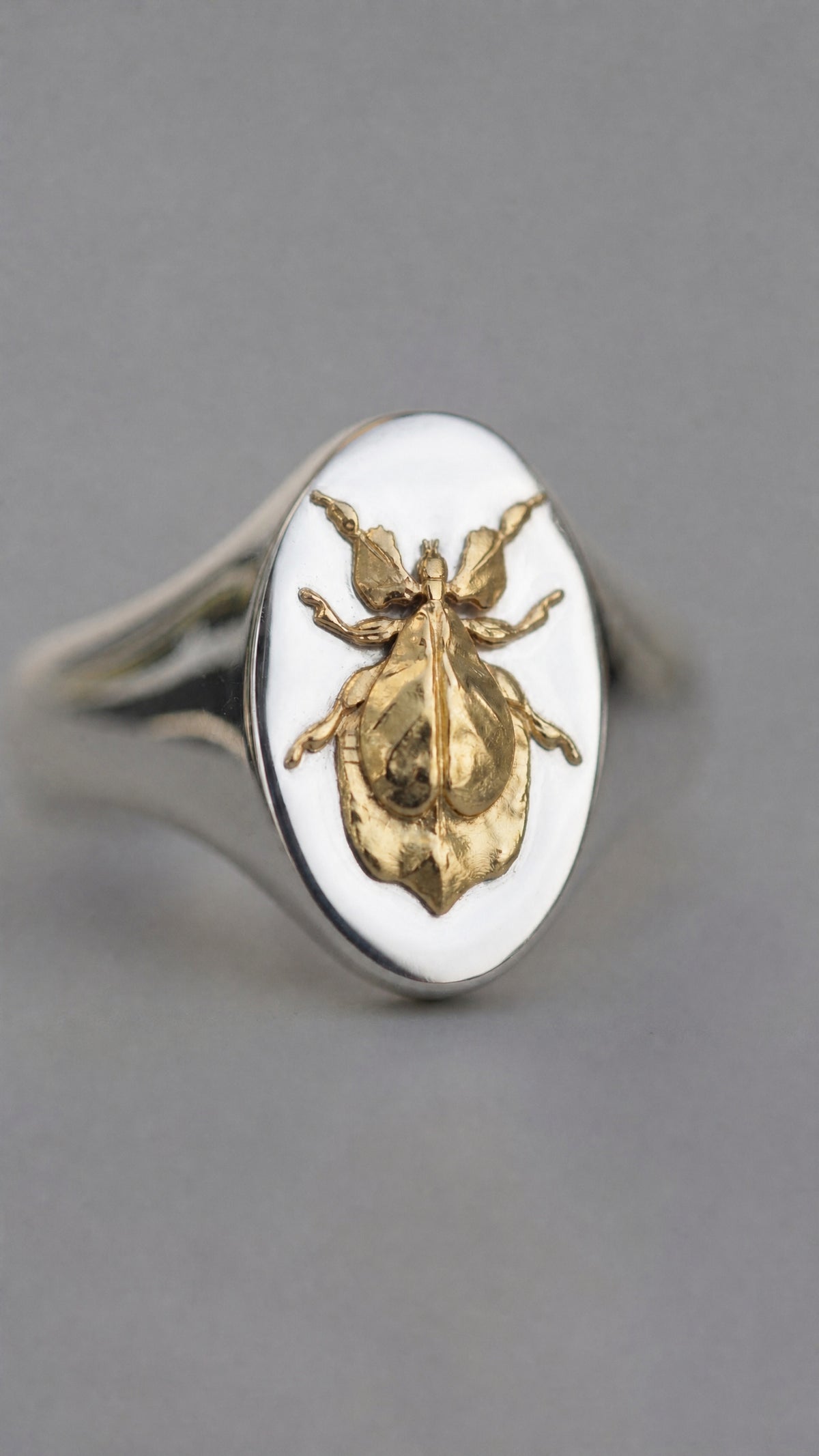 Capricorn Leaf Insect Signet Ring | Sterling Silver & Gold Plated